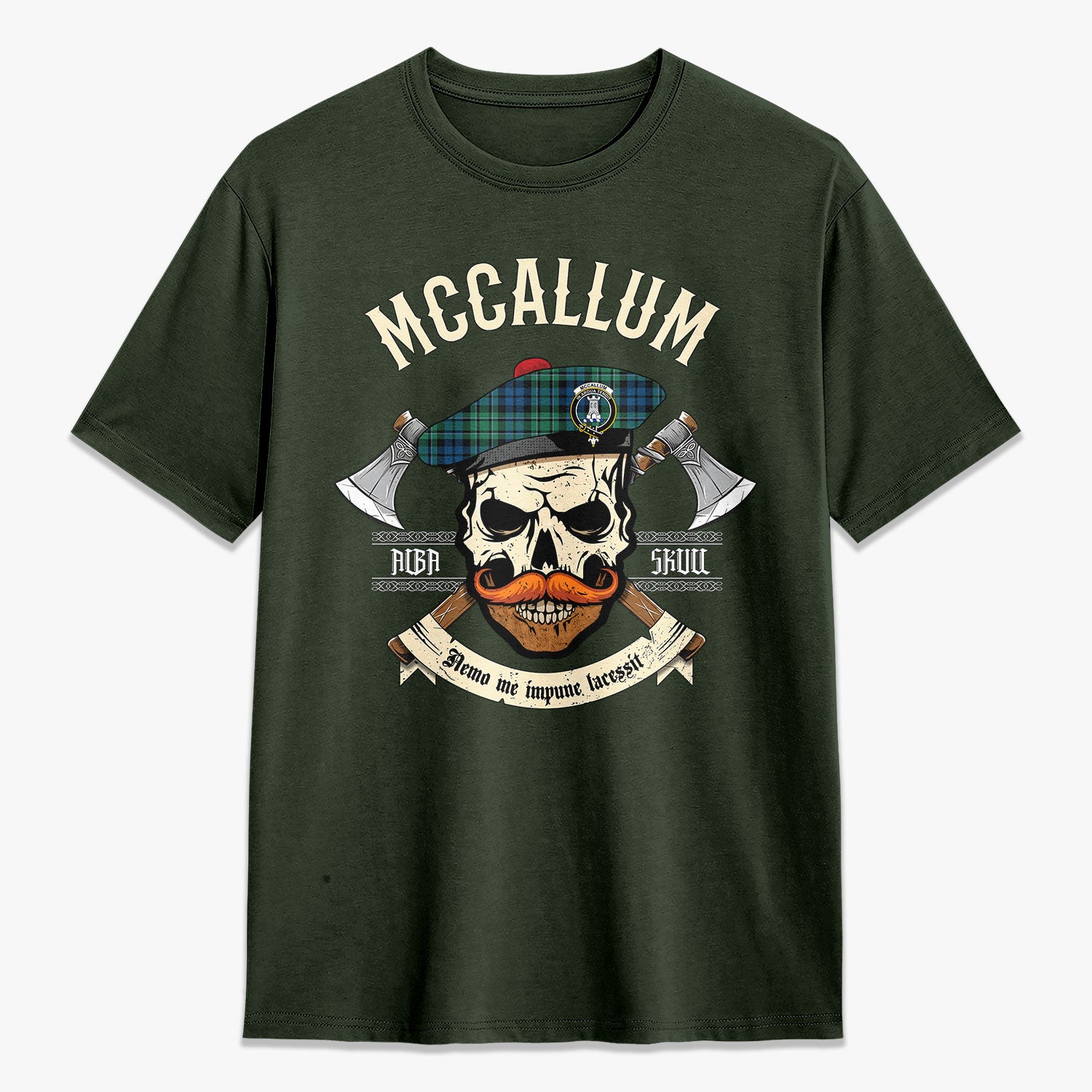 McCallum Ancient Tartan Crest 2D T-shirt - Alba Skull Style