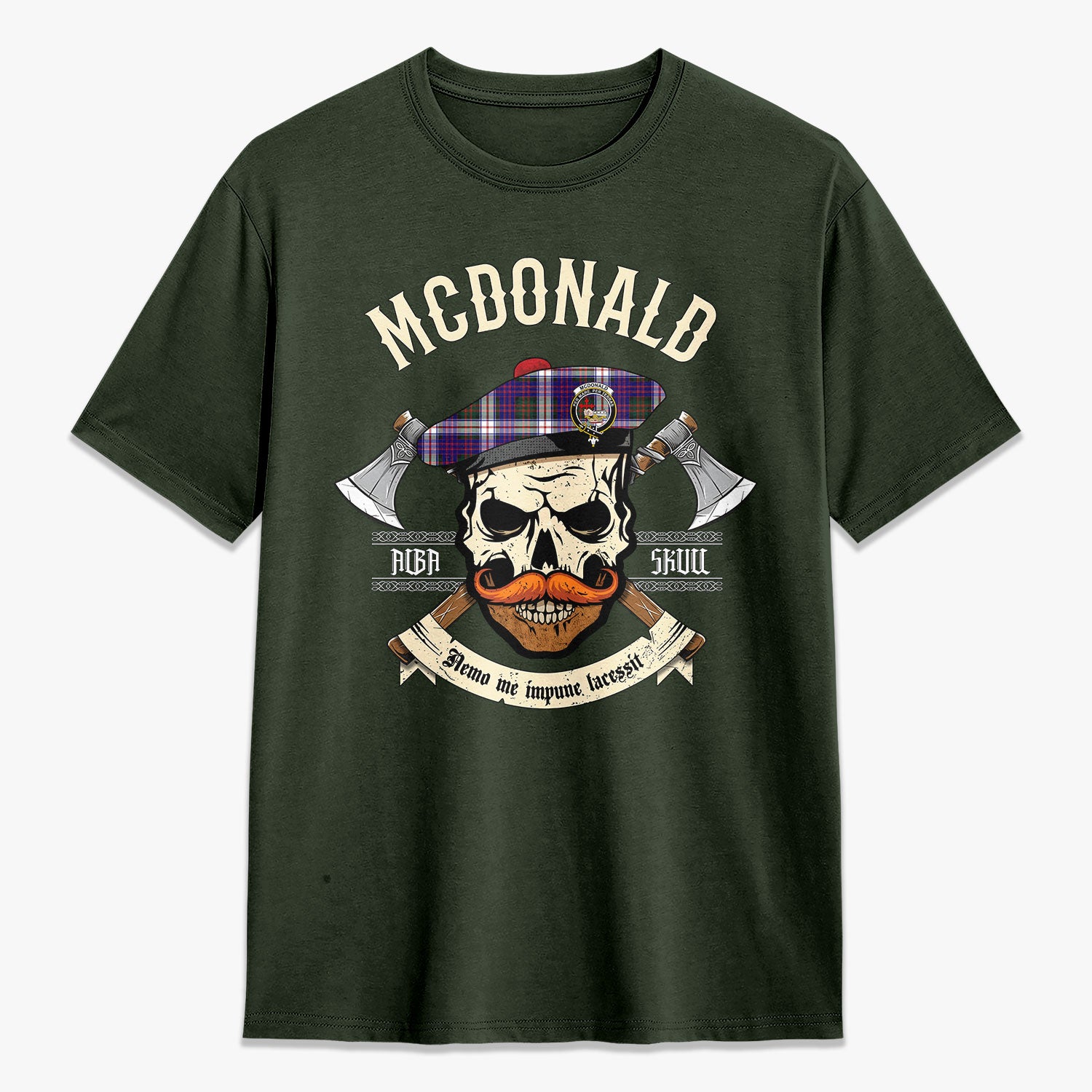 McDonald Dress Modern Tartan Crest 2D T-shirt - Alba Skull Style