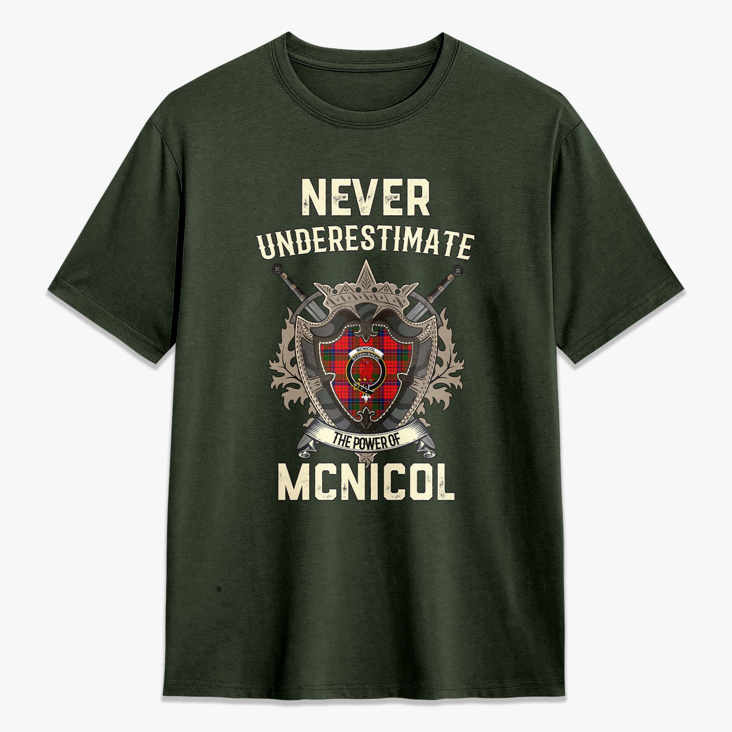 McNicol (of Scorrybreac) Tartan Crest 2D T-shirt - Never Underestimate Style