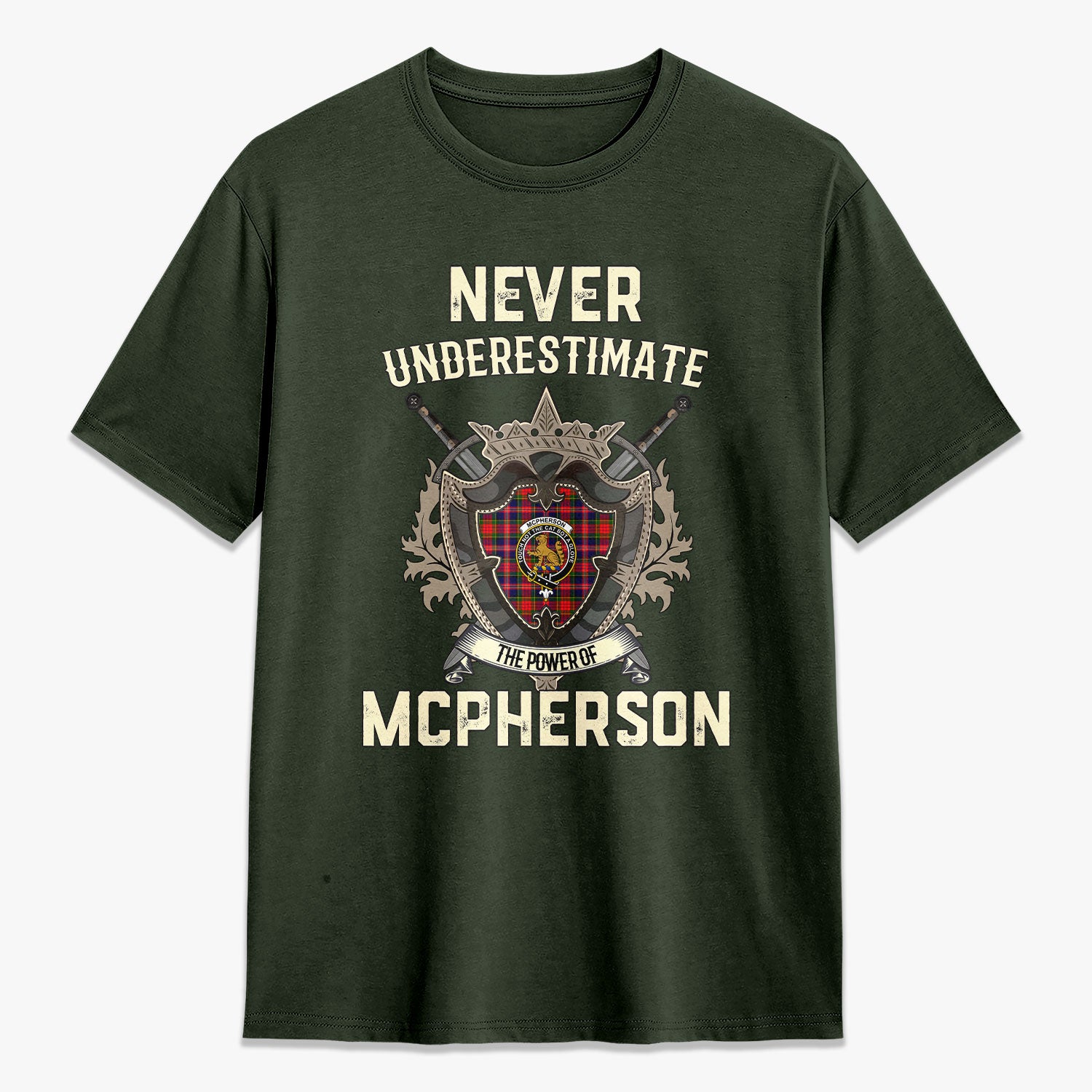 McPherson Modern Tartan Crest 2D T-shirt - Never Underestimate Style