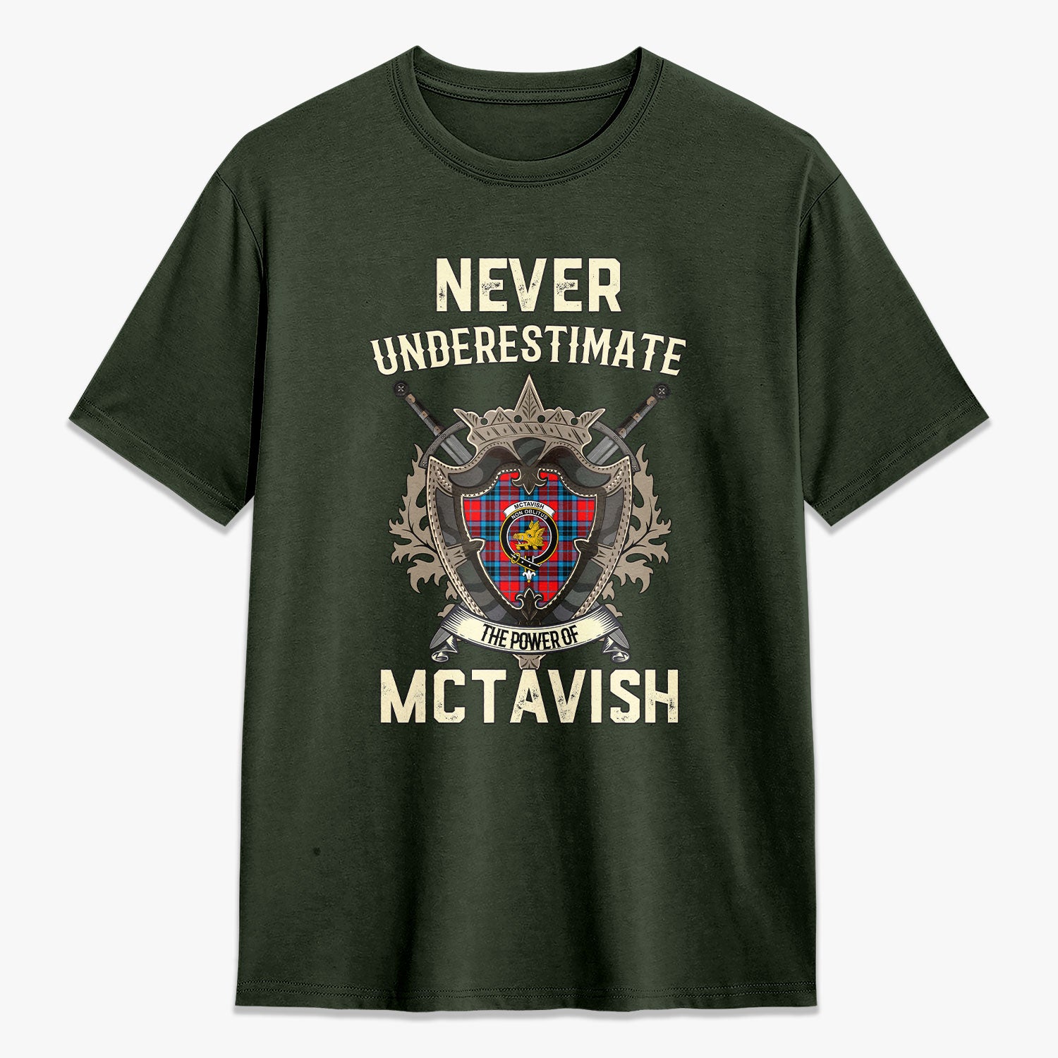 McTavish Modern Tartan Crest 2D T-shirt - Never Underestimate Style