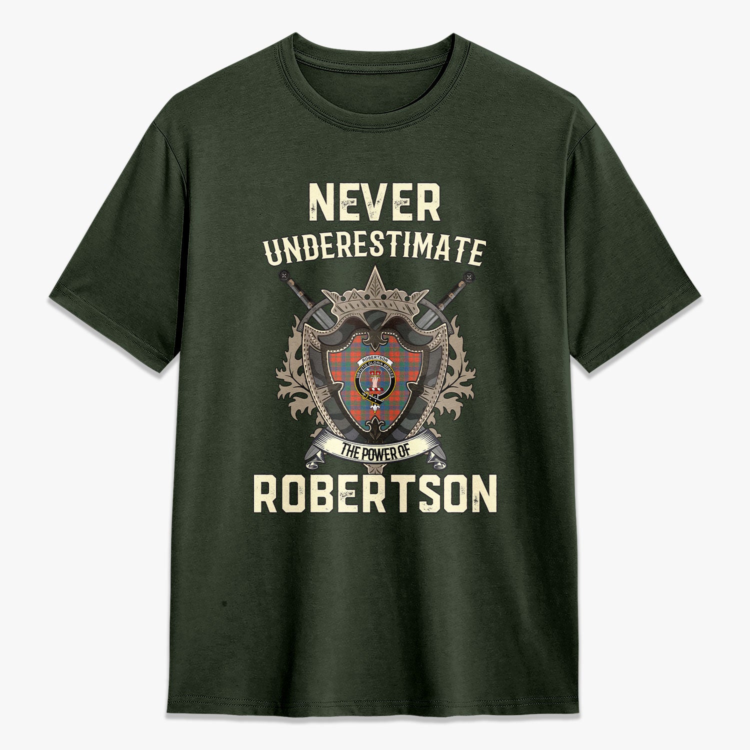 Robertson Ancient Tartan Crest 2D T-shirt - Never Underestimate Style