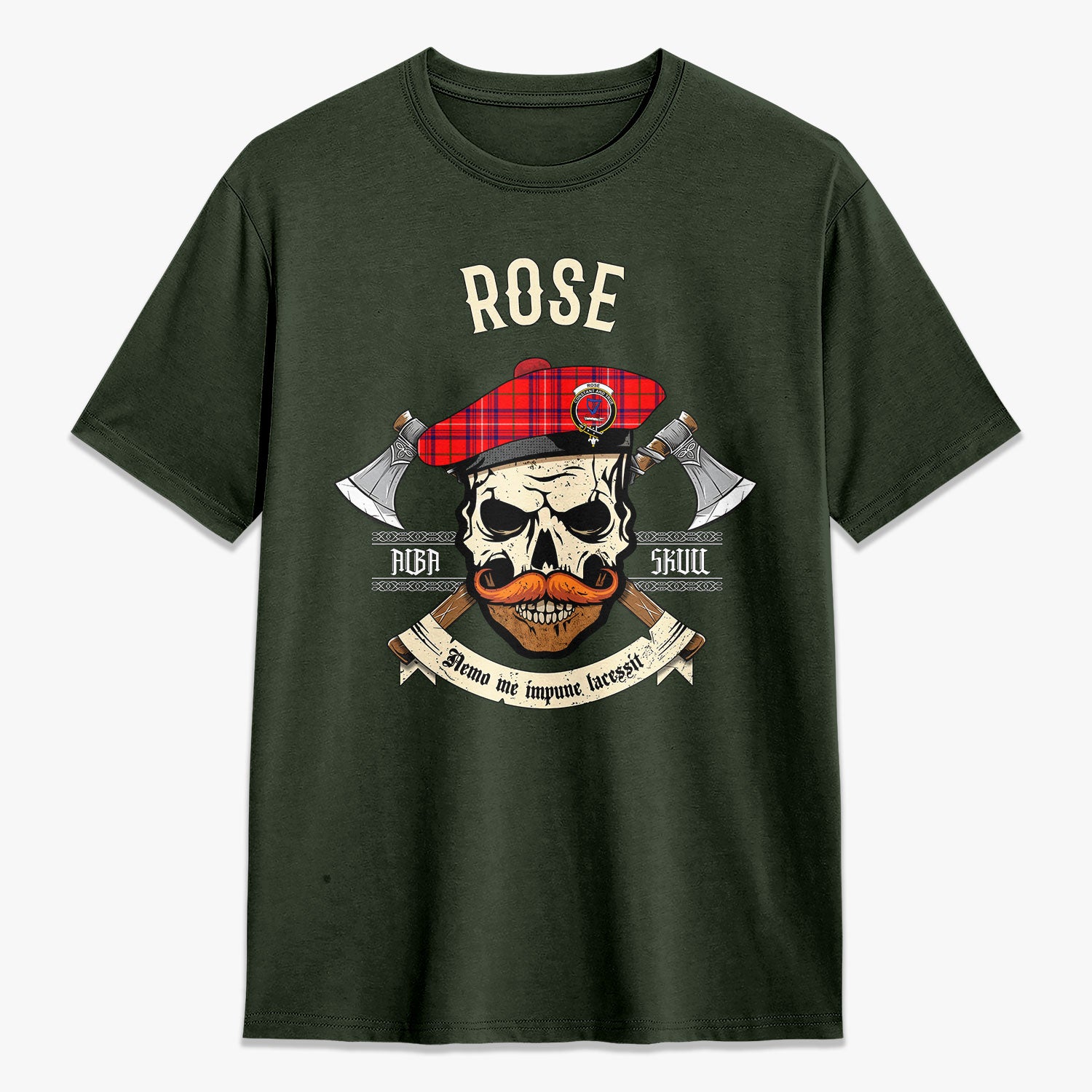 Rose Modern Tartan Crest 2D T-shirt - Alba Skull Style