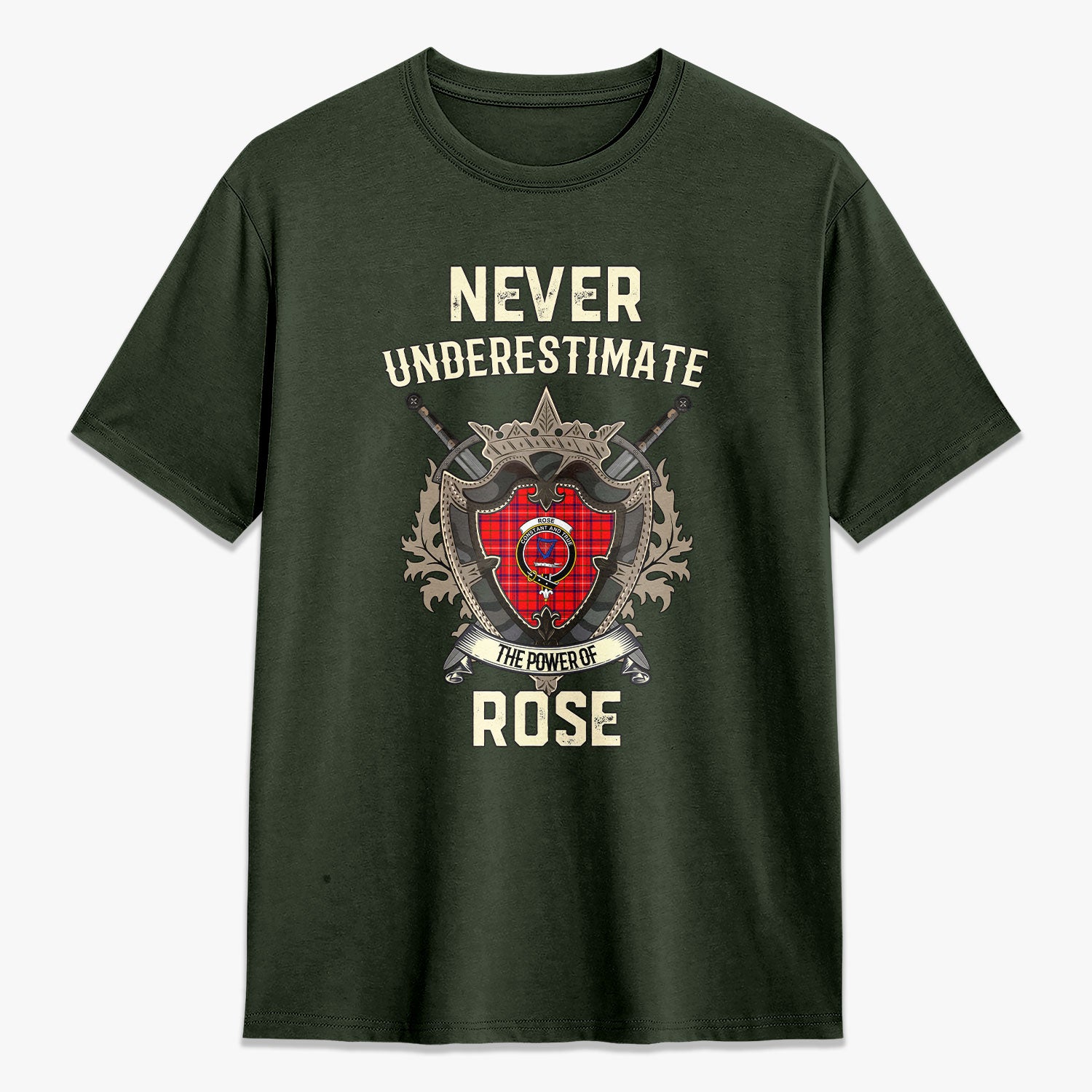 Rose Modern Tartan Crest 2D T-shirt - Never Underestimate Style
