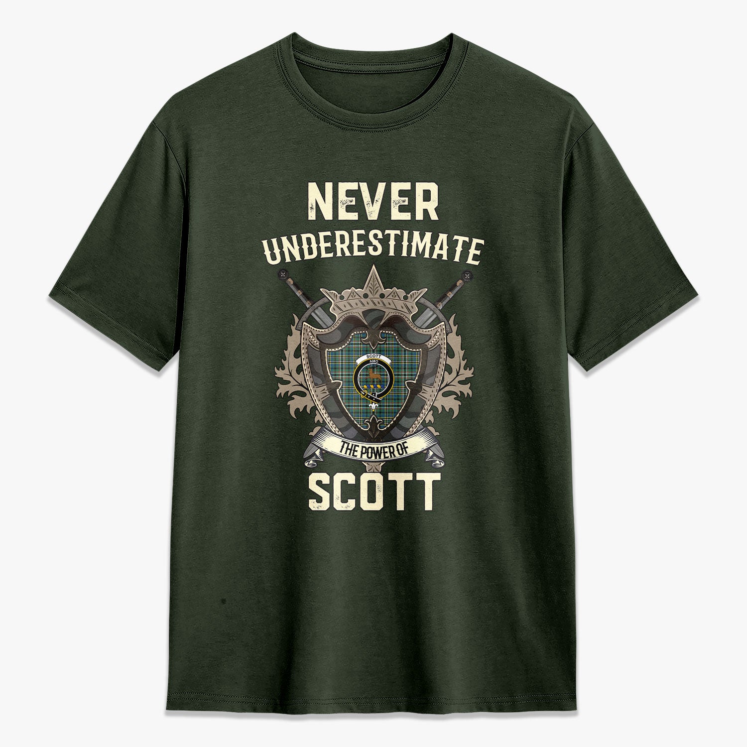 Scott Green Ancient Tartan Crest 2D T-shirt - Never Underestimate Style