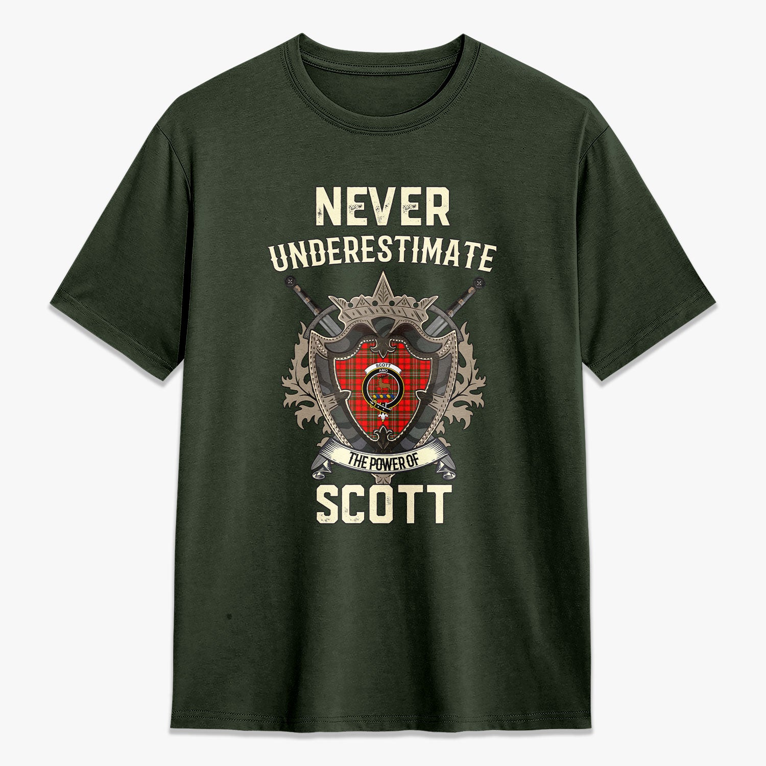 Scott Modern Tartan Crest 2D T-shirt - Never Underestimate Style