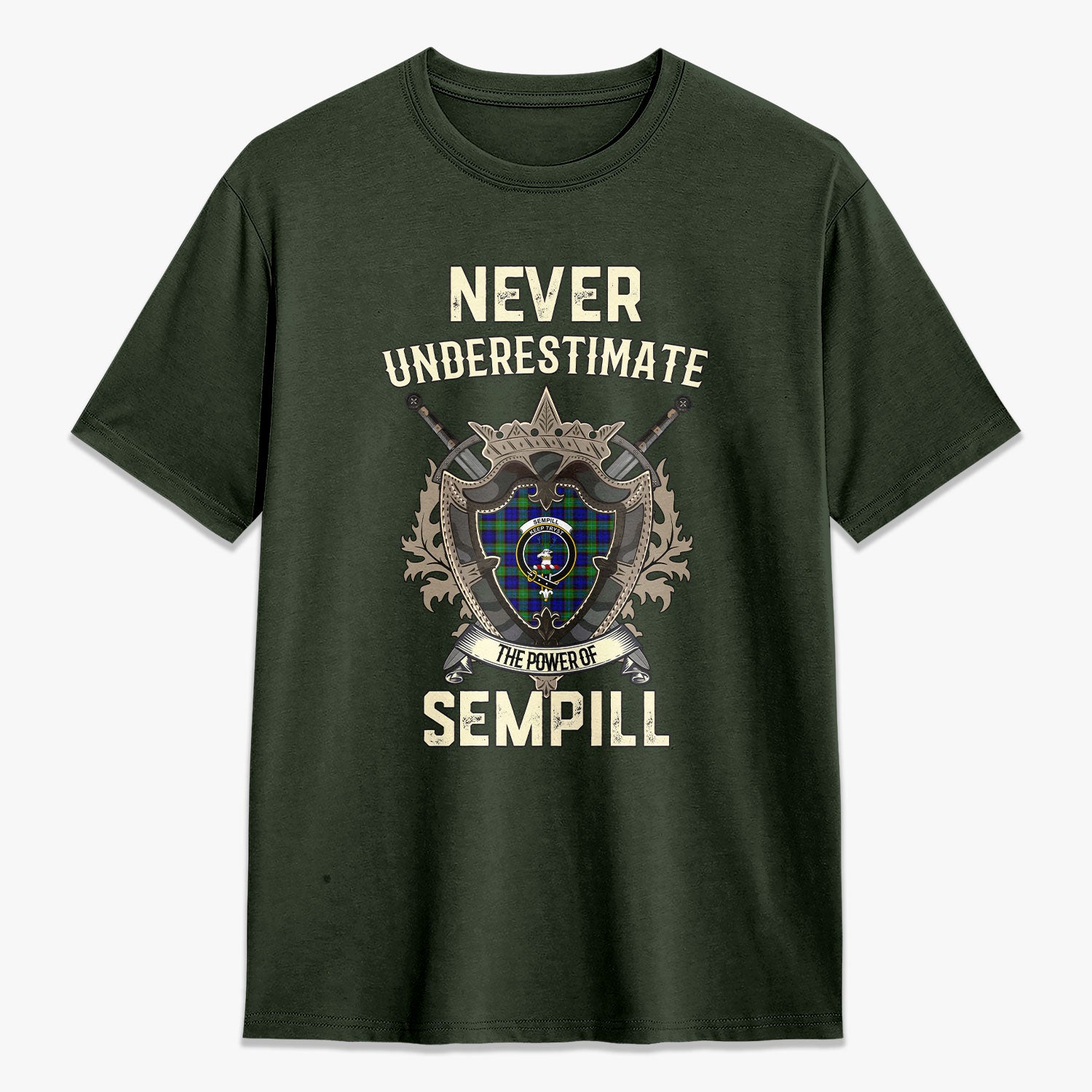 Sempill Modern Tartan Crest 2D T-shirt - Never Underestimate Style