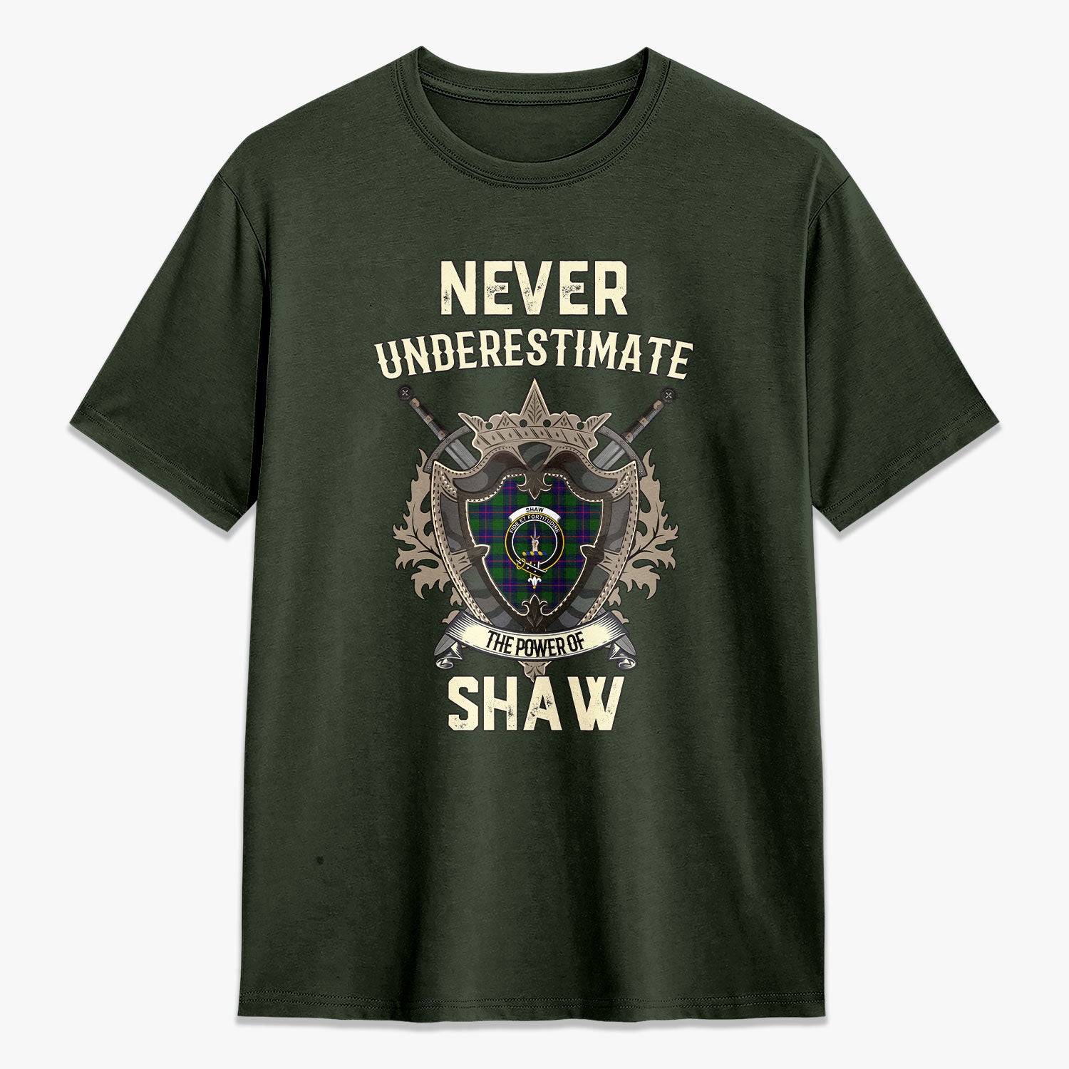 Shaw Modern Tartan Crest 2D T-shirt - Never Underestimate Style