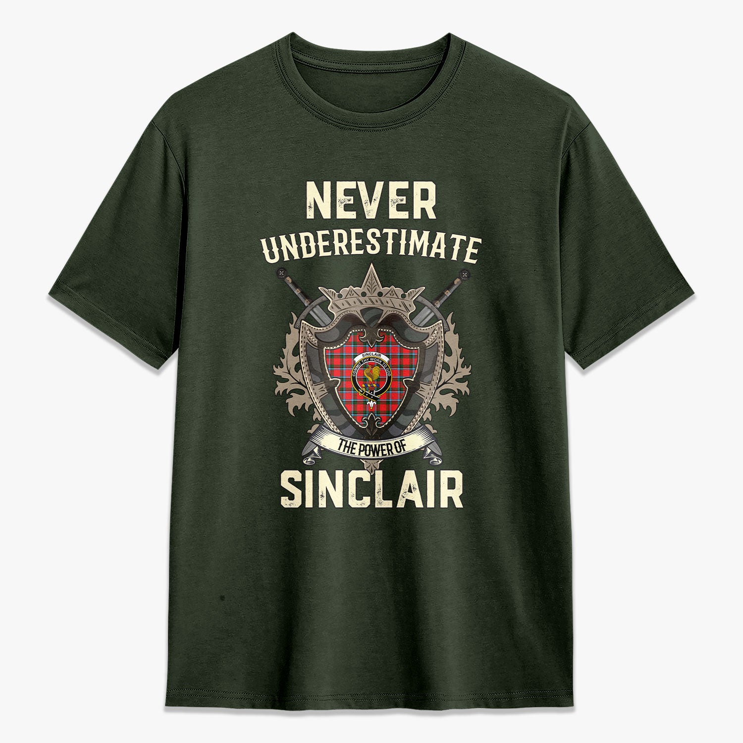 Sinclair Modern Tartan Crest 2D T-shirt - Never Underestimate Style