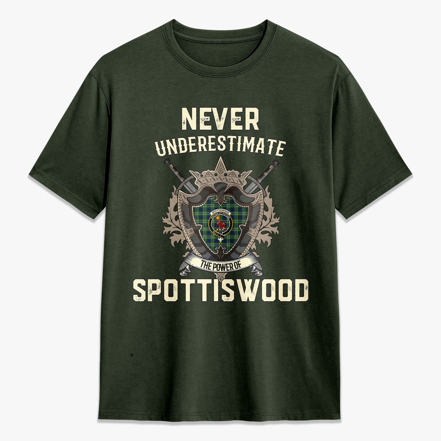 Spottiswood Tartan Crest 2D T-shirt - Never Underestimate Style