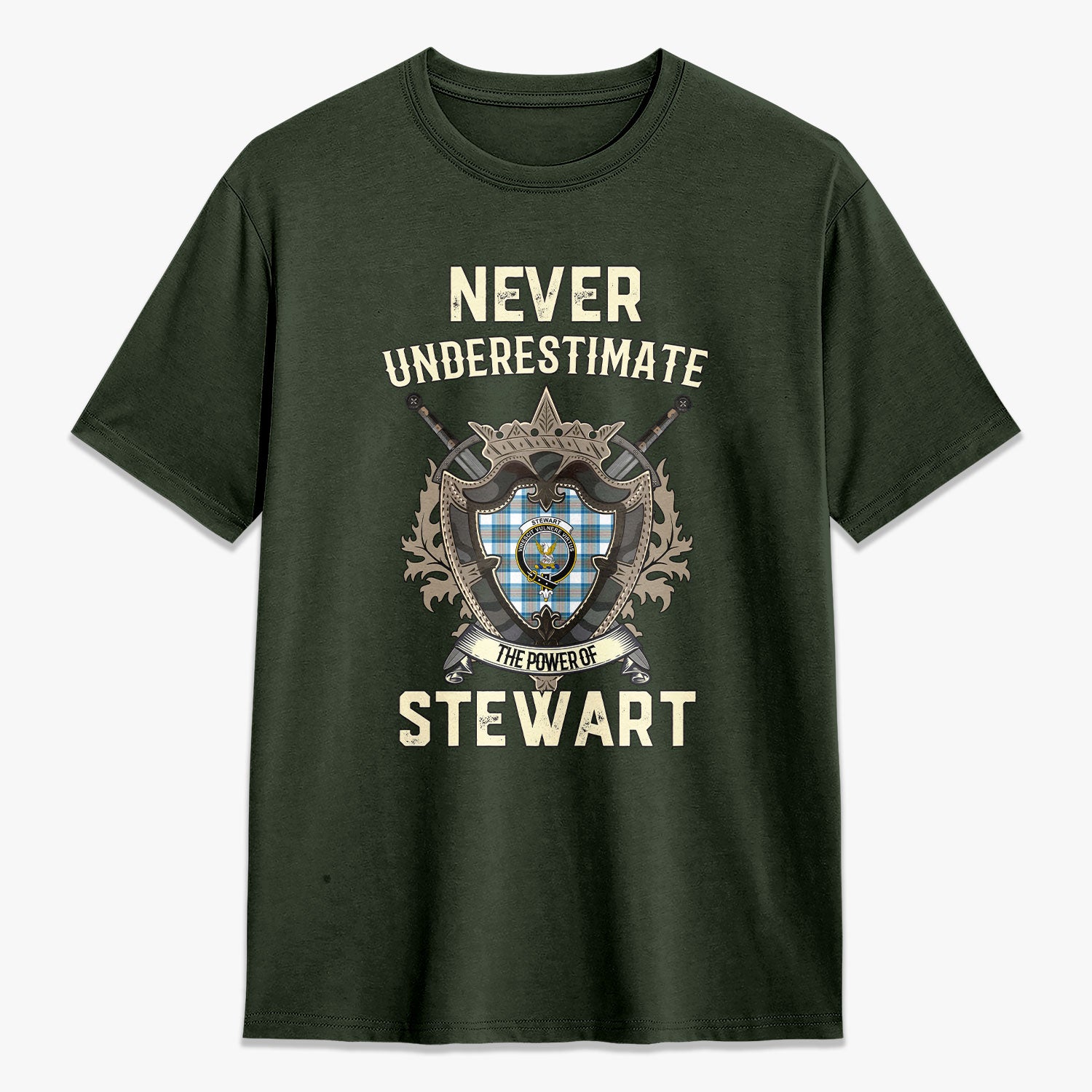 Stewart Muted Blue Tartan Crest 2D T-shirt - Never Underestimate Style