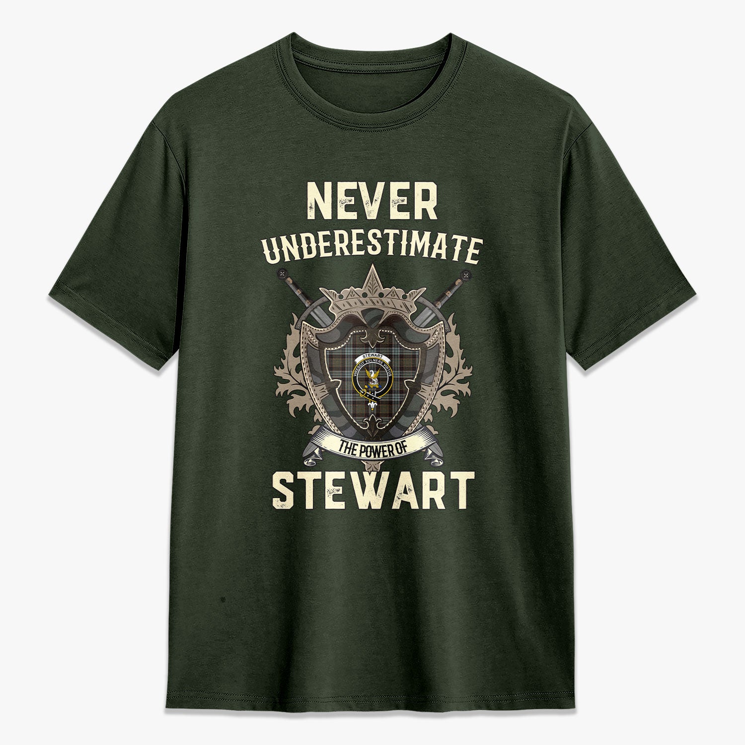 Stewart Old Weathered Tartan Crest 2D T-shirt - Never Underestimate Style
