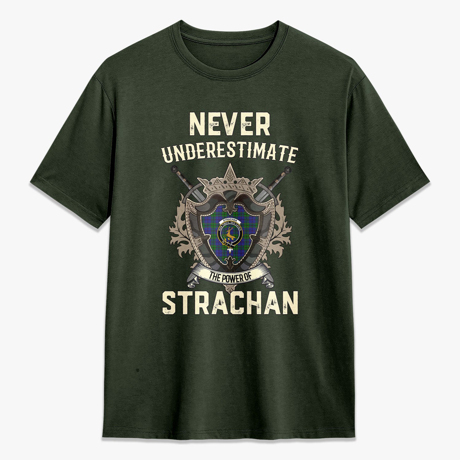 Strachan Tartan Crest 2D T-shirt - Never Underestimate Style
