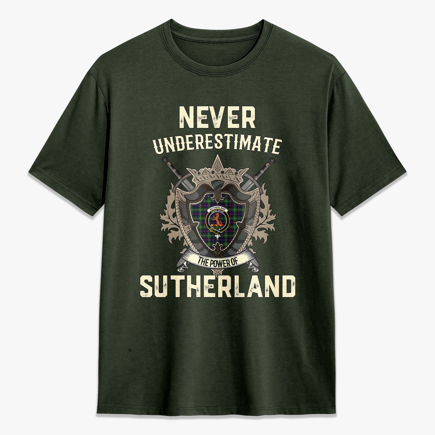 Sutherland Modern Tartan Crest 2D T-shirt - Never Underestimate Style