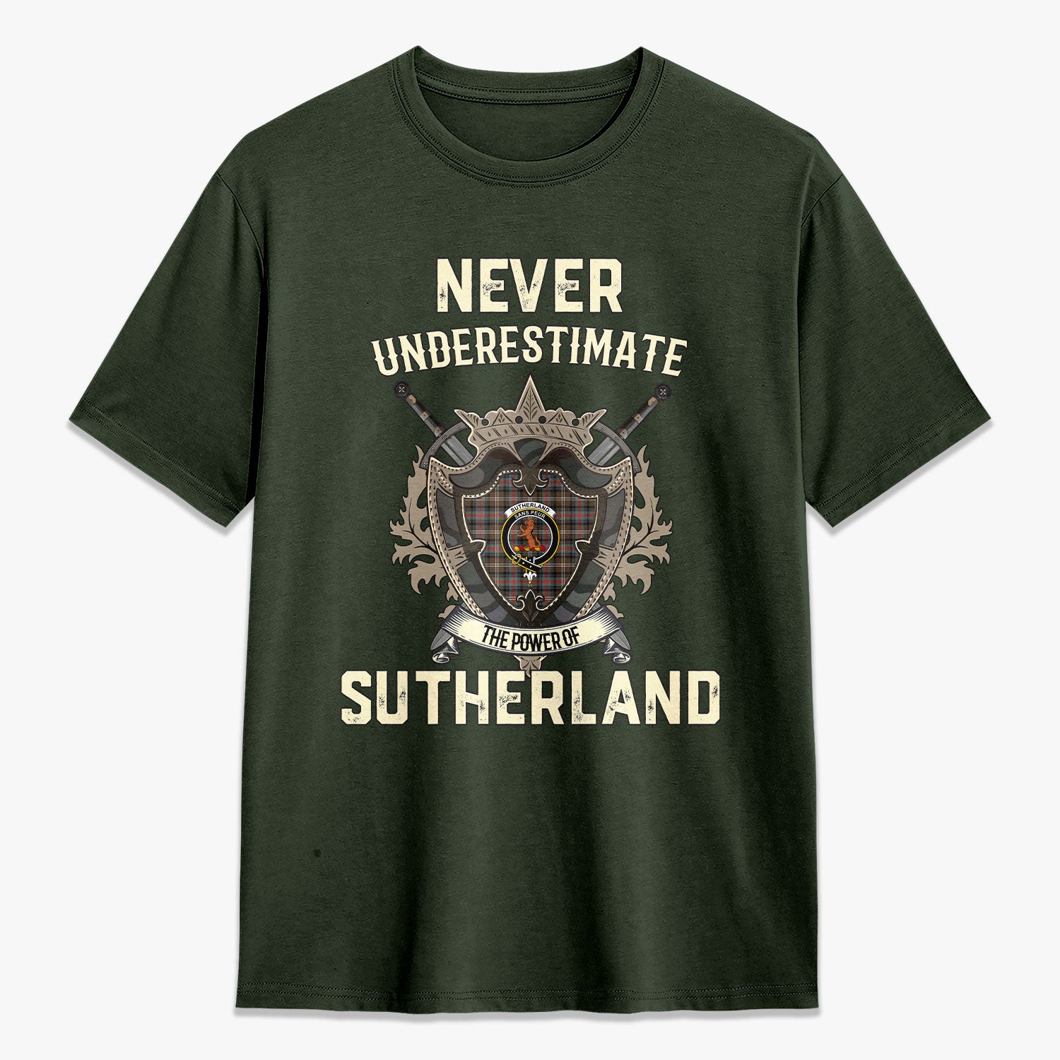 Sutherland Weathered Tartan Crest 2D T-shirt - Never Underestimate Style