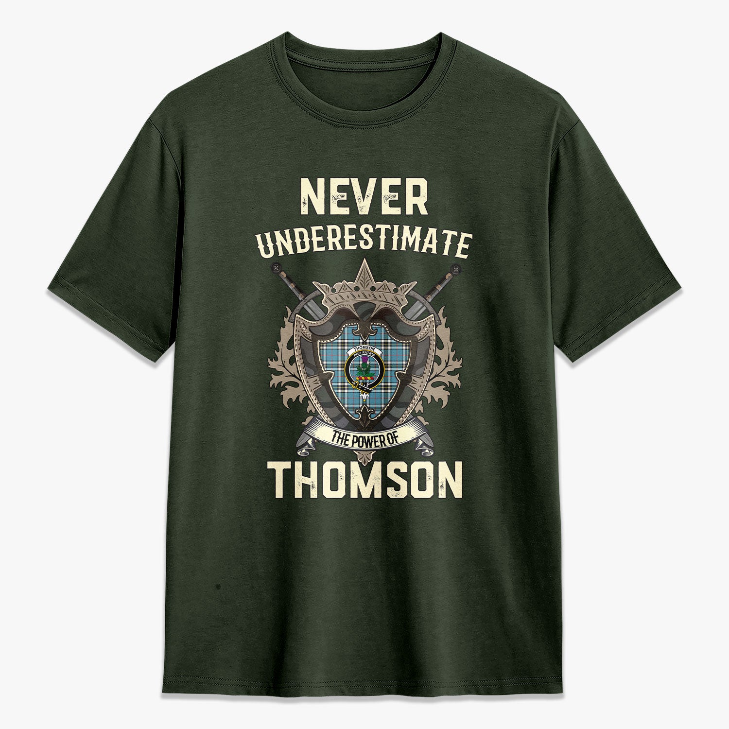 Thomson Blue Tartan Crest 2D T-shirt - Never Underestimate Style