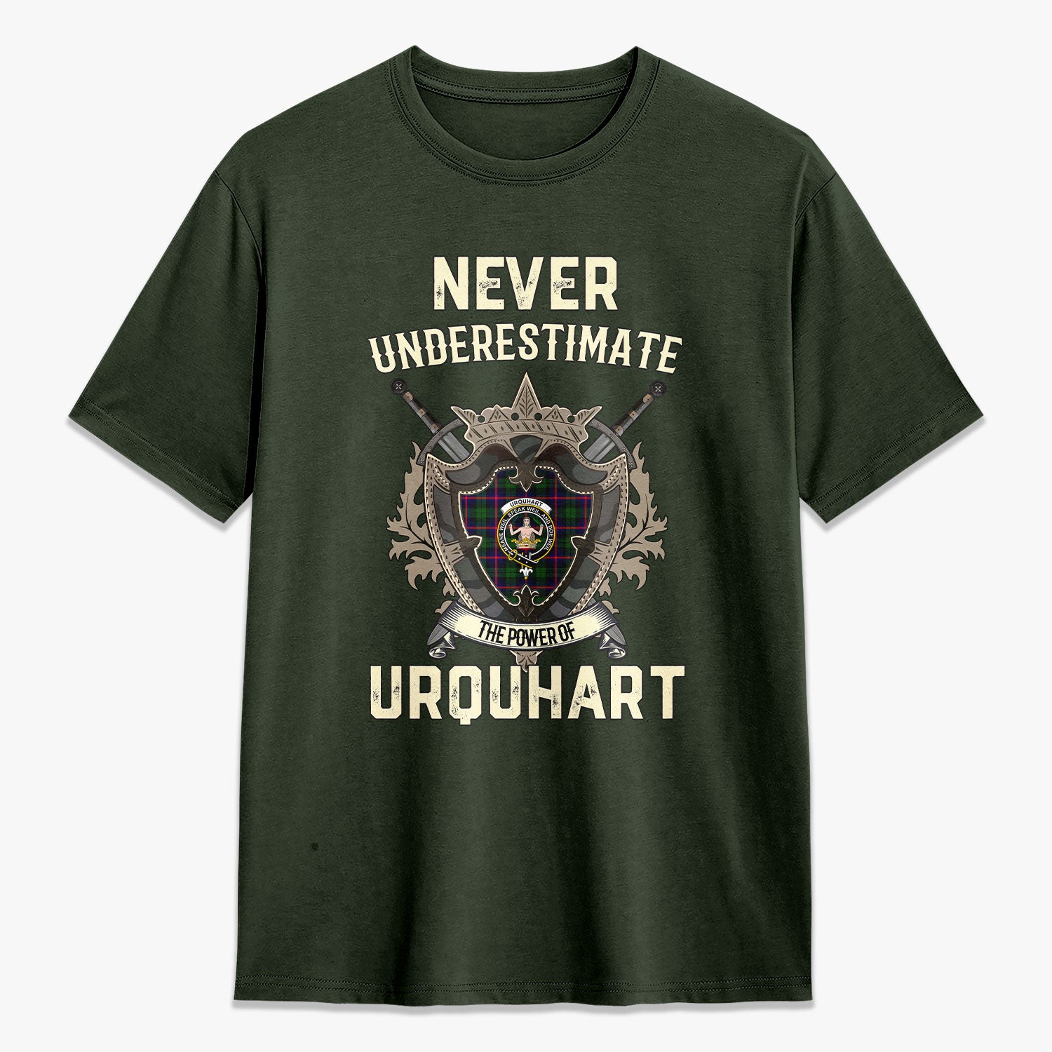 Urquhart Modern Tartan Crest 2D T-shirt - Never Underestimate Style