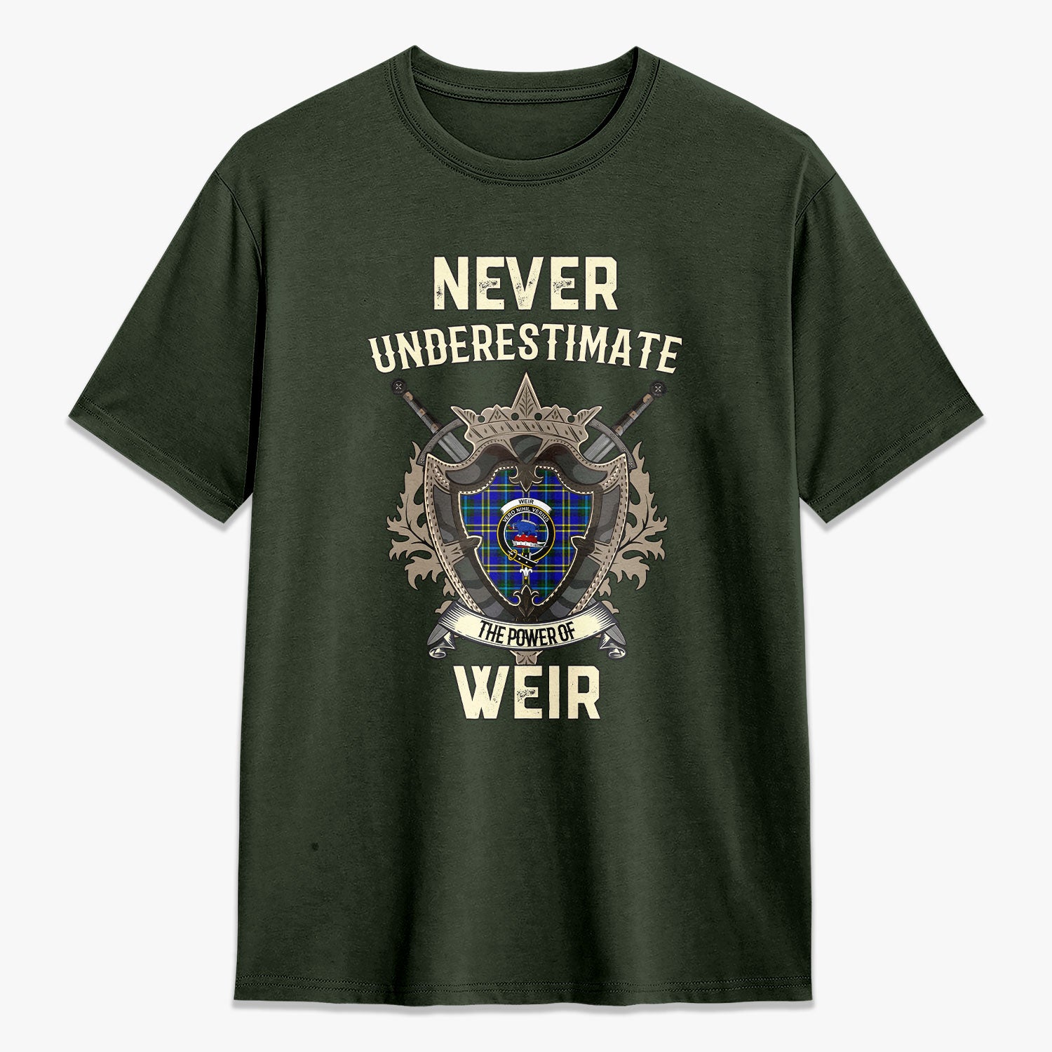 Weir Modern Tartan Crest 2D T-shirt - Never Underestimate Style