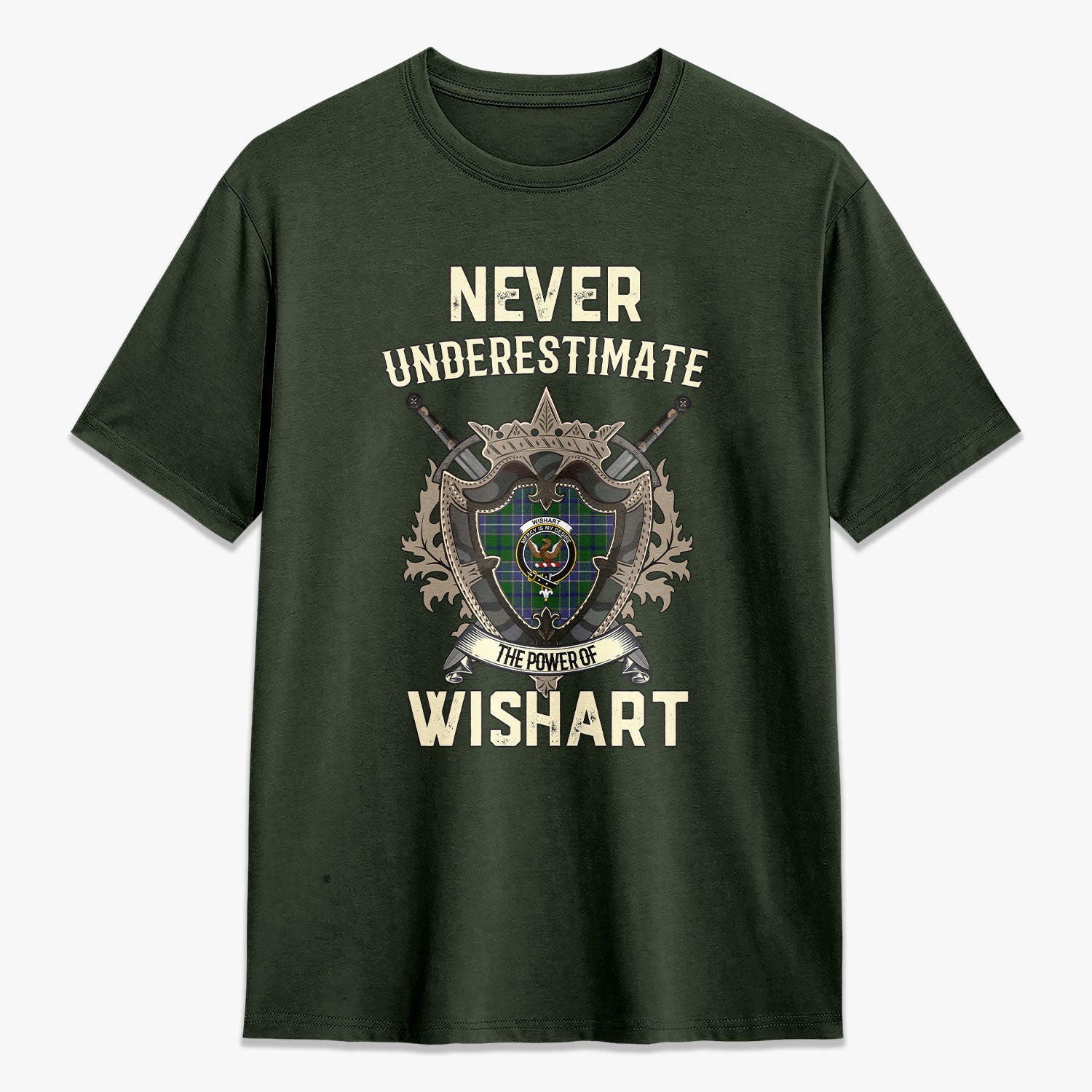 Wishart Hunting Tartan Crest 2D T-shirt - Never Underestimate Style