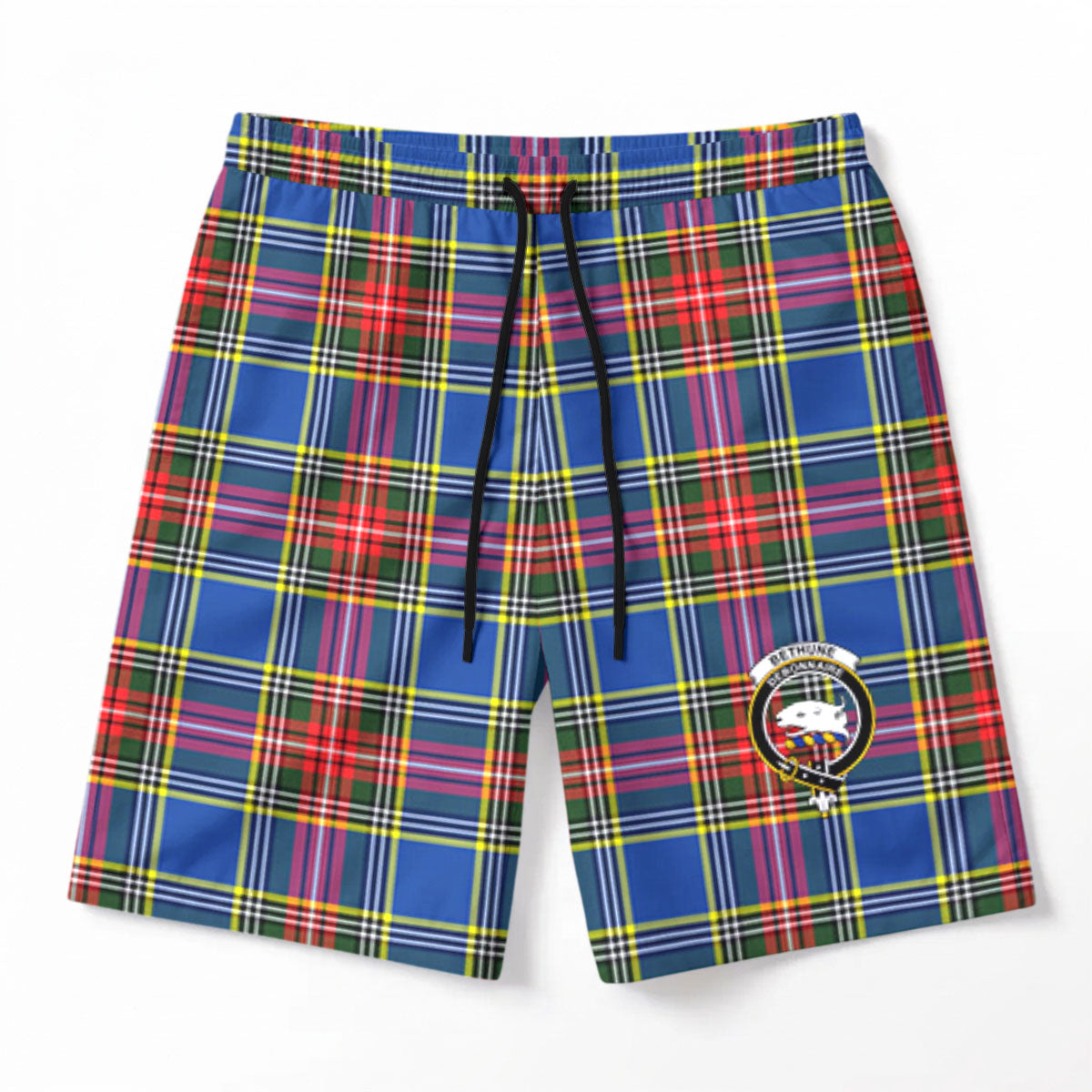 Bethune Modern Tartan Crest Men's Beach Shorts