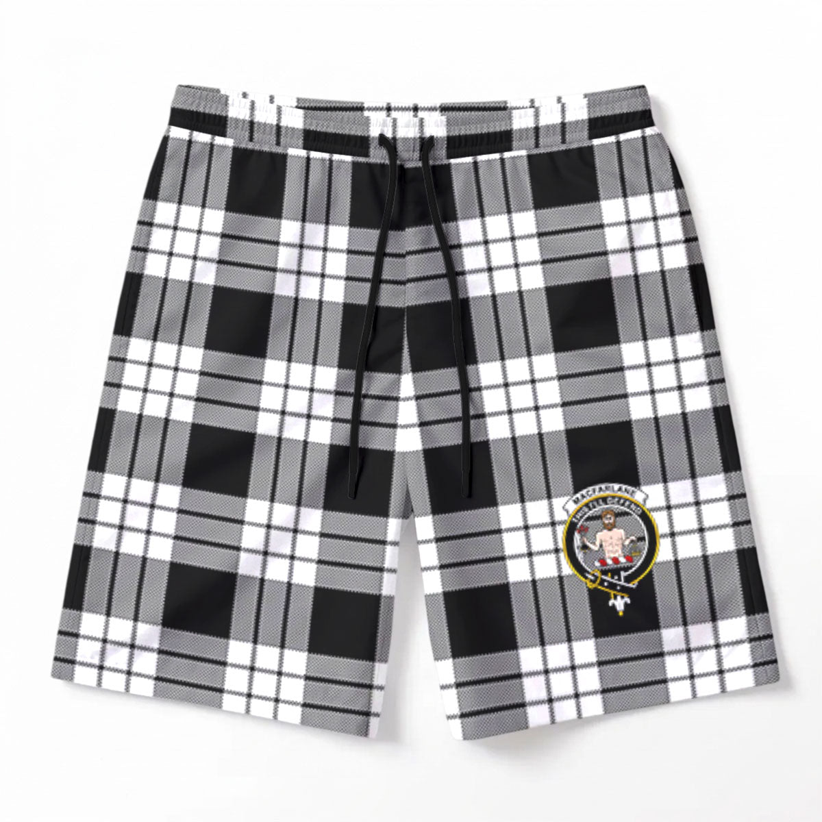 MacFarlane Black - White Tartan Crest Men's Beach Shorts
