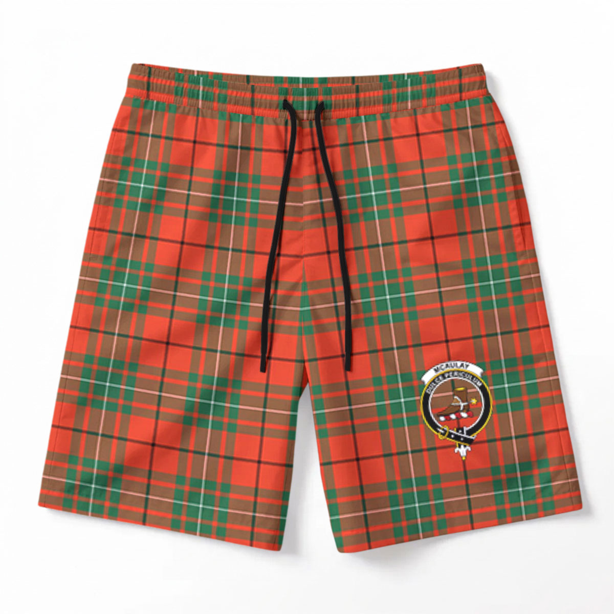 McAulay Ancient Tartan Crest Men's Beach Shorts