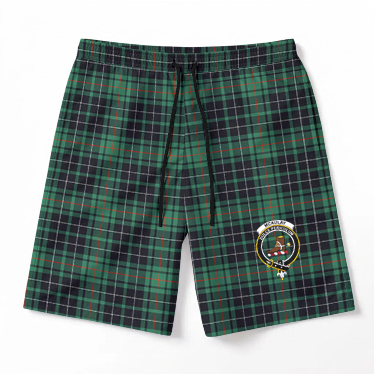 McAulay Hunting Ancient Tartan Crest Men's Beach Shorts