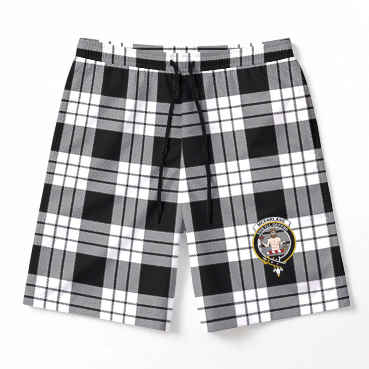 McFarlane Black - White Tartan Crest Men's Beach Shorts