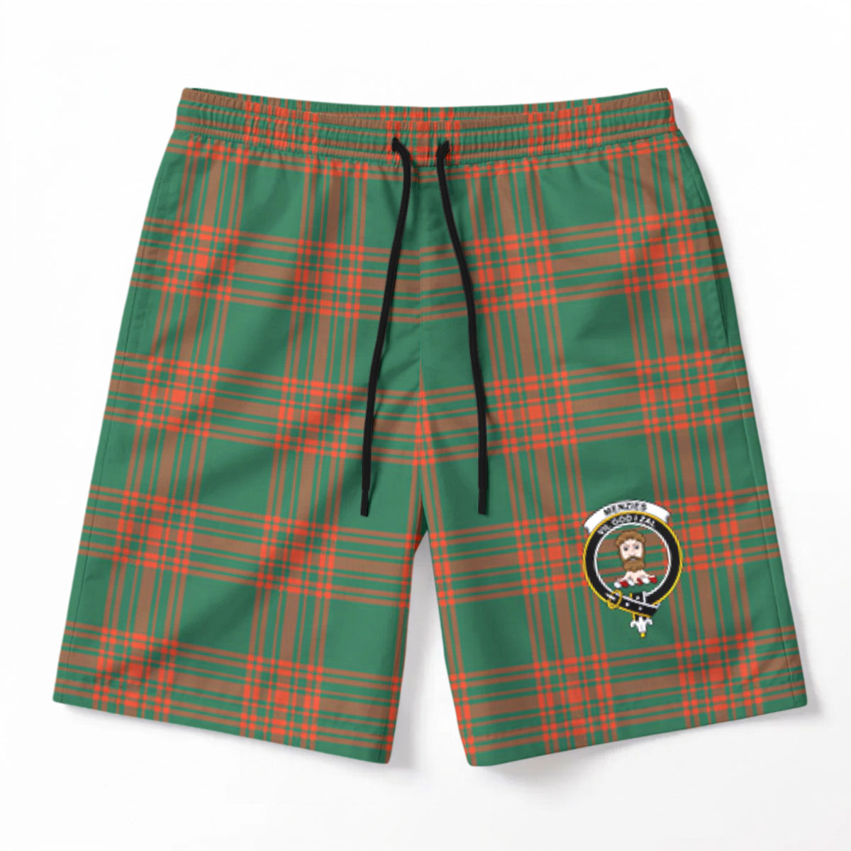 Menzies Green Ancient Tartan Crest Men's Beach Shorts