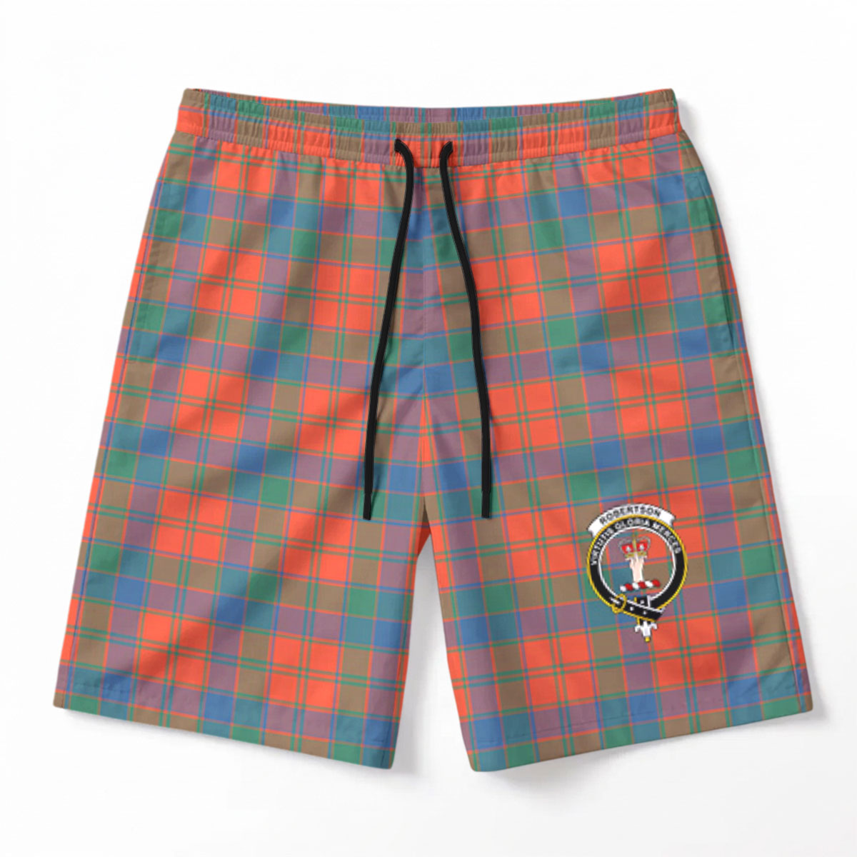 Robertson Ancient Tartan Crest Men's Beach Shorts