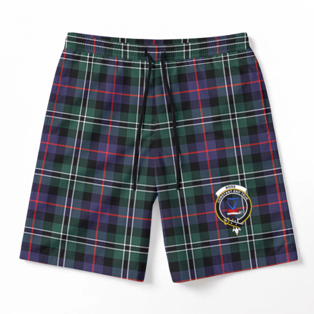 Rose Hunting Modern Tartan Crest Men's Beach Shorts