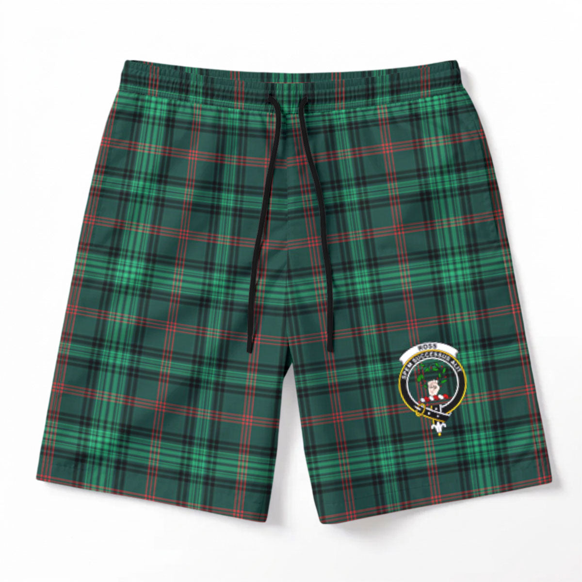 Ross Hunting Modern Tartan Crest Men's Beach Shorts