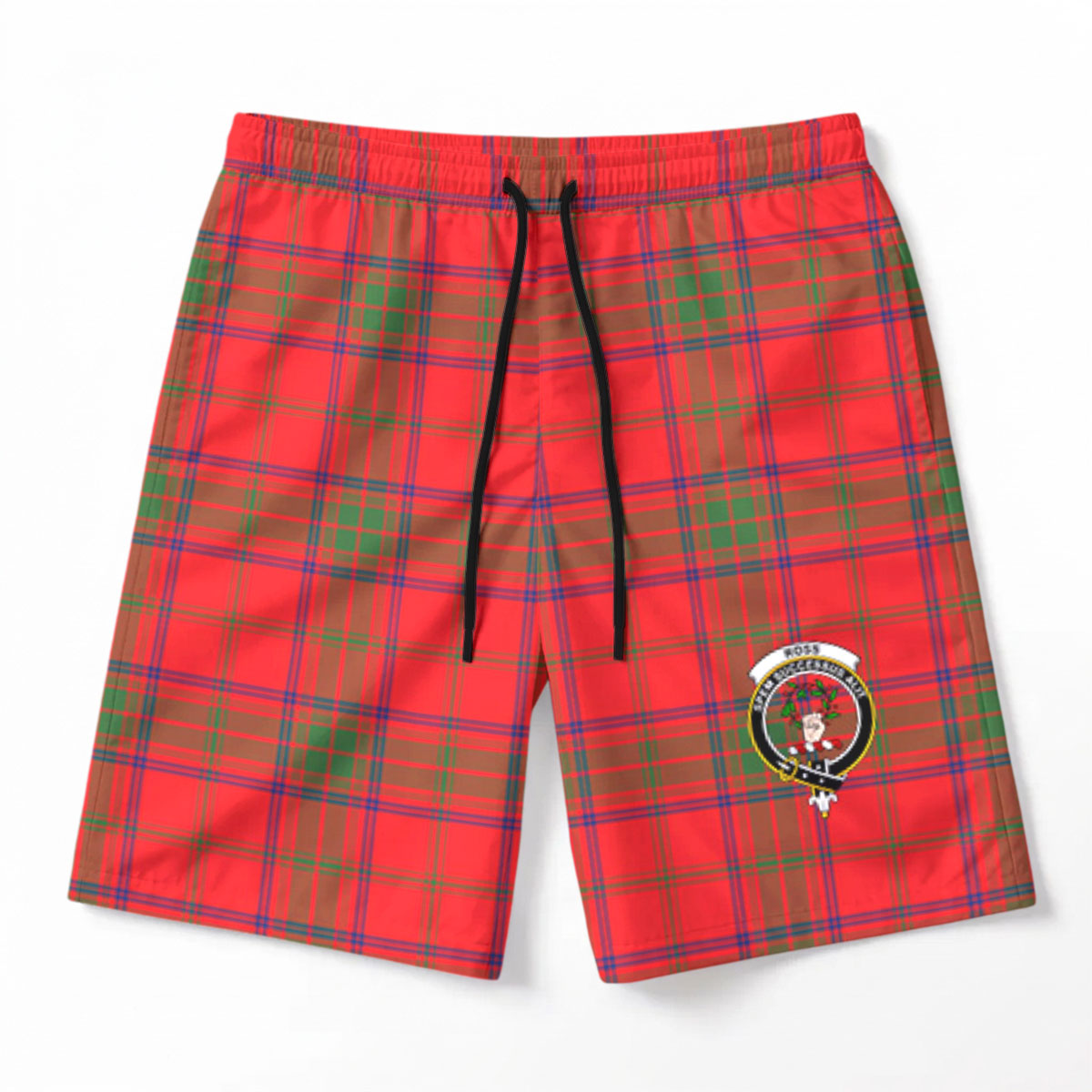 Ross Modern Tartan Crest Men's Beach Shorts