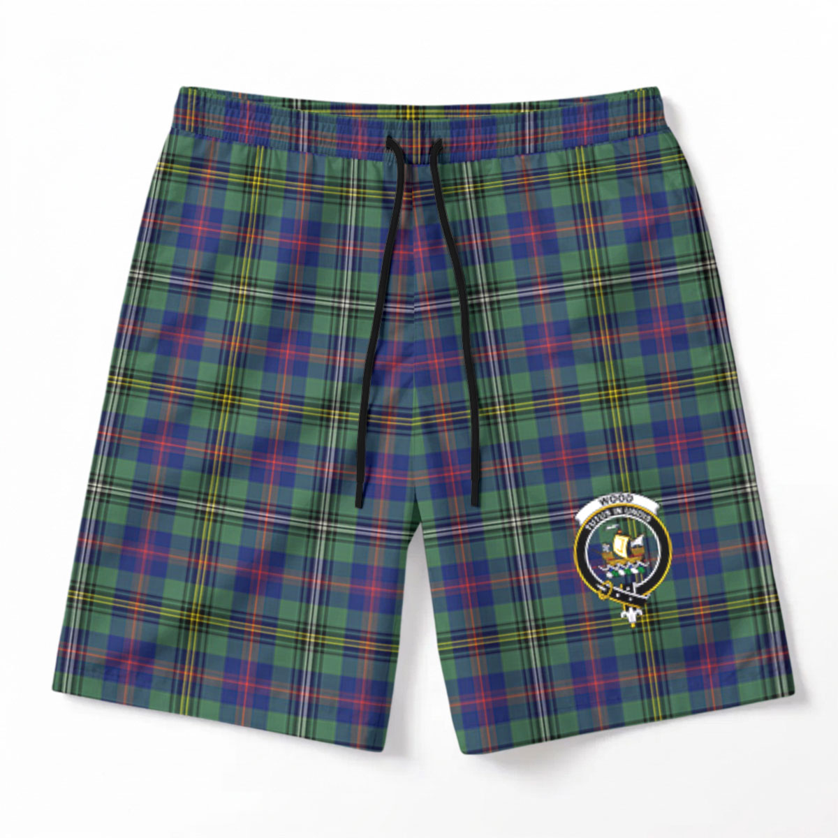 Wood Tartan Crest Men's Beach Shorts