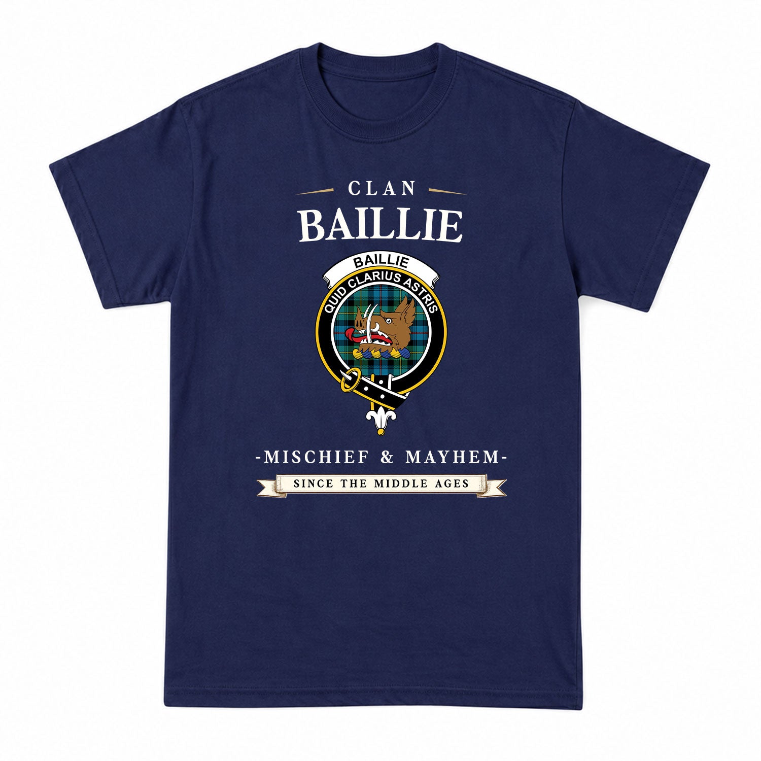 Baillie Ancient Tartan Crest Mischief and Mayhem T-shirt