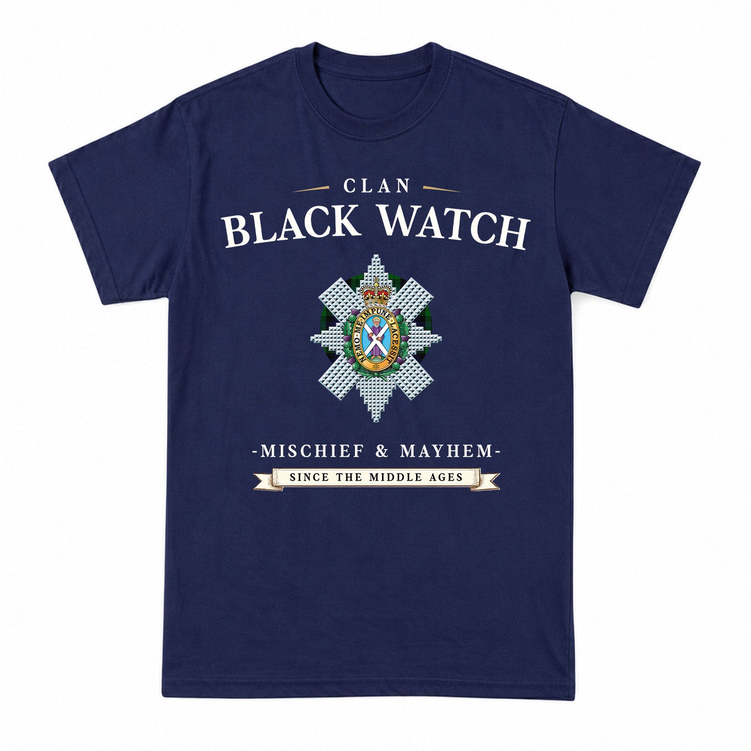 Black Watch Tartan Crest Mischief and Mayhem T-shirt