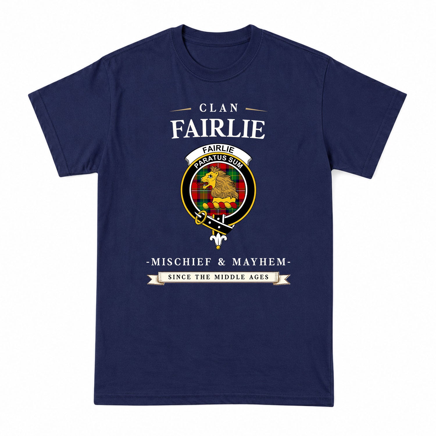 Fairlie Tartan Crest Mischief and Mayhem T-shirt