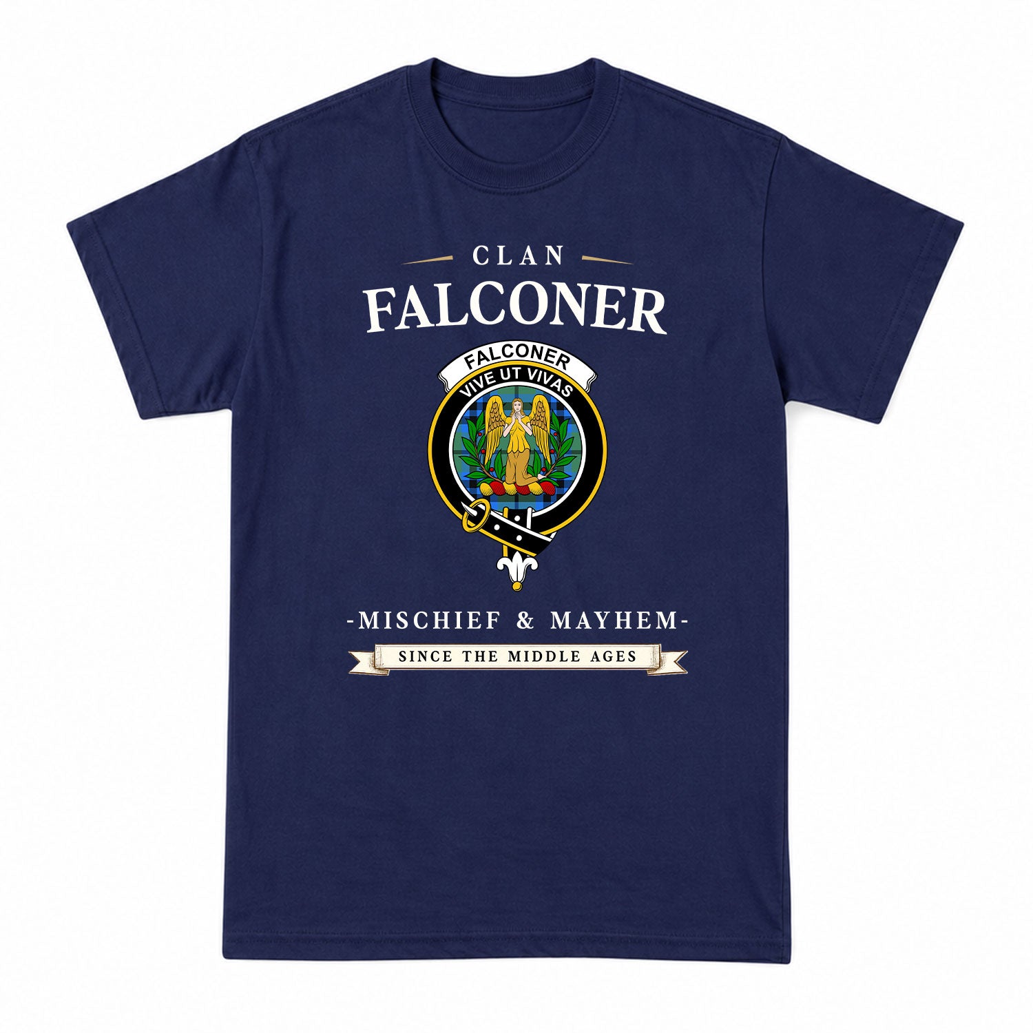 Falconer Tartan Crest Mischief and Mayhem T-shirt