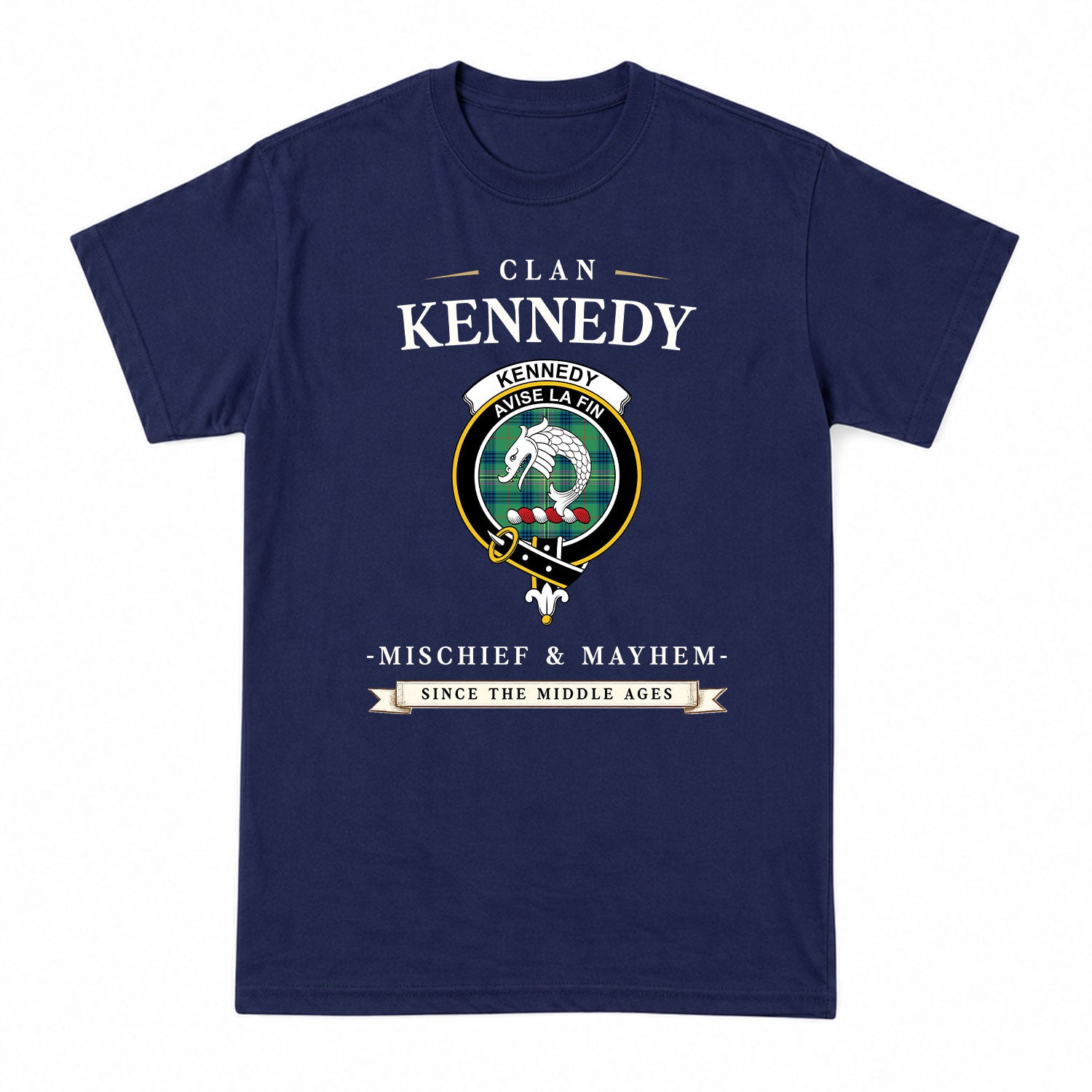 Kennedy Ancient Tartan Crest Mischief and Mayhem T-shirt