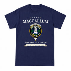 MacCallum Modern Tartan Crest Mischief and Mayhem T-shirt