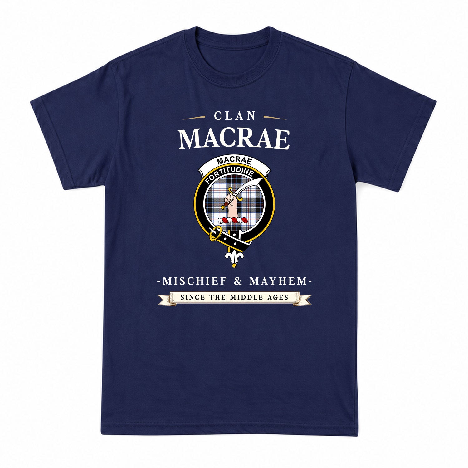 MacRae Dress Modern Tartan Crest Mischief and Mayhem T-shirt