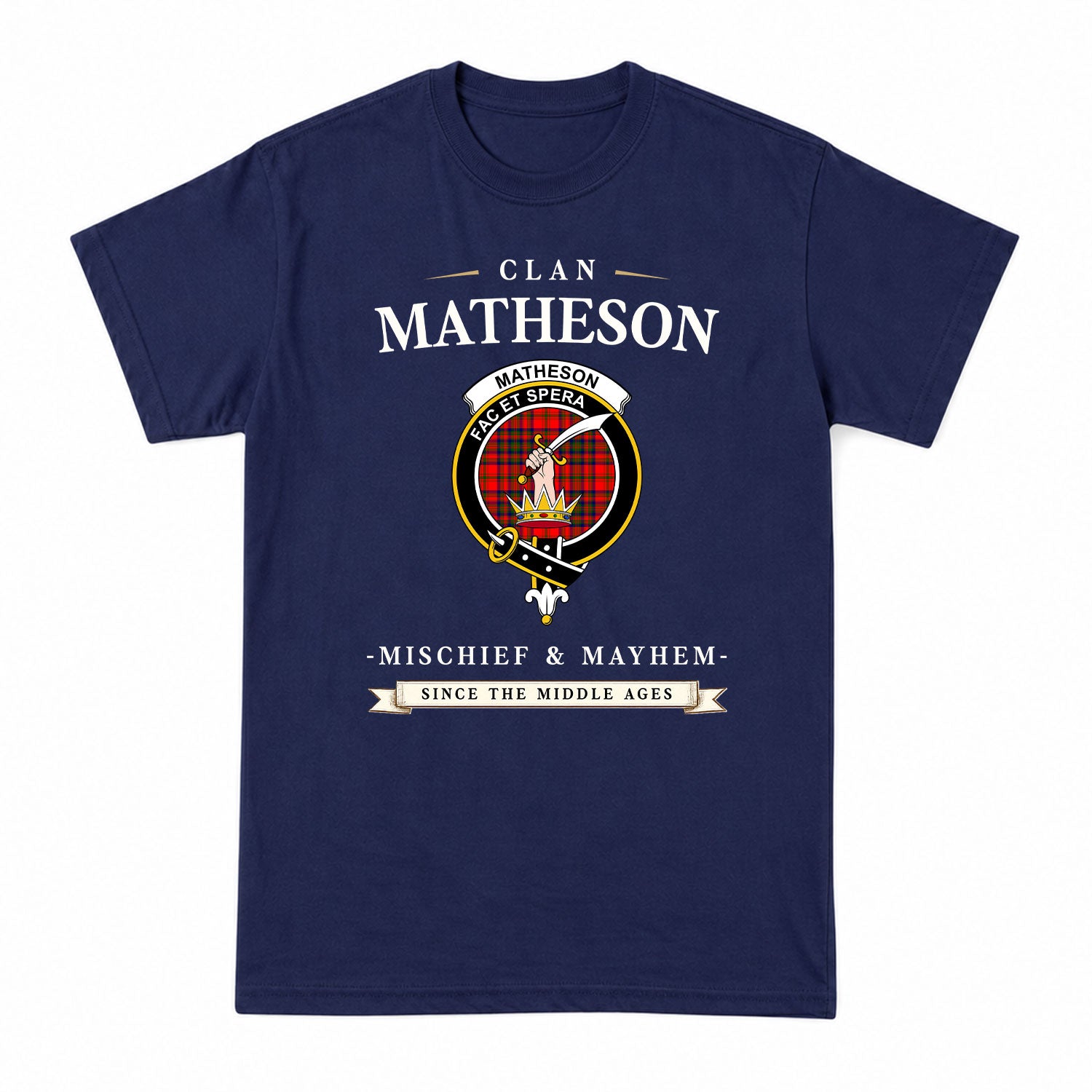 Matheson Modern Tartan Crest Mischief and Mayhem T-shirt