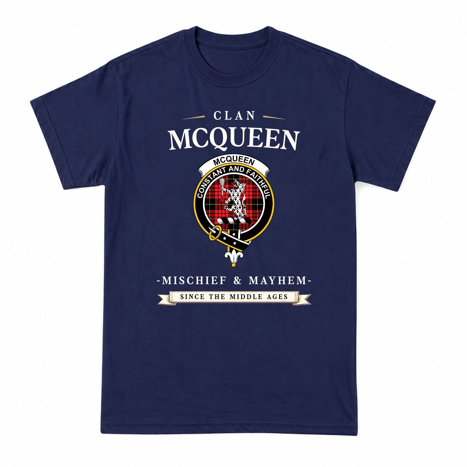McQueen Modern Tartan Crest Mischief and Mayhem T-shirt