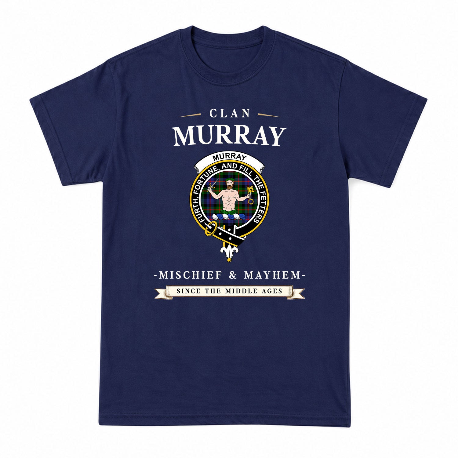 Murray of Atholl Modern Tartan Crest Mischief and Mayhem T-shirt