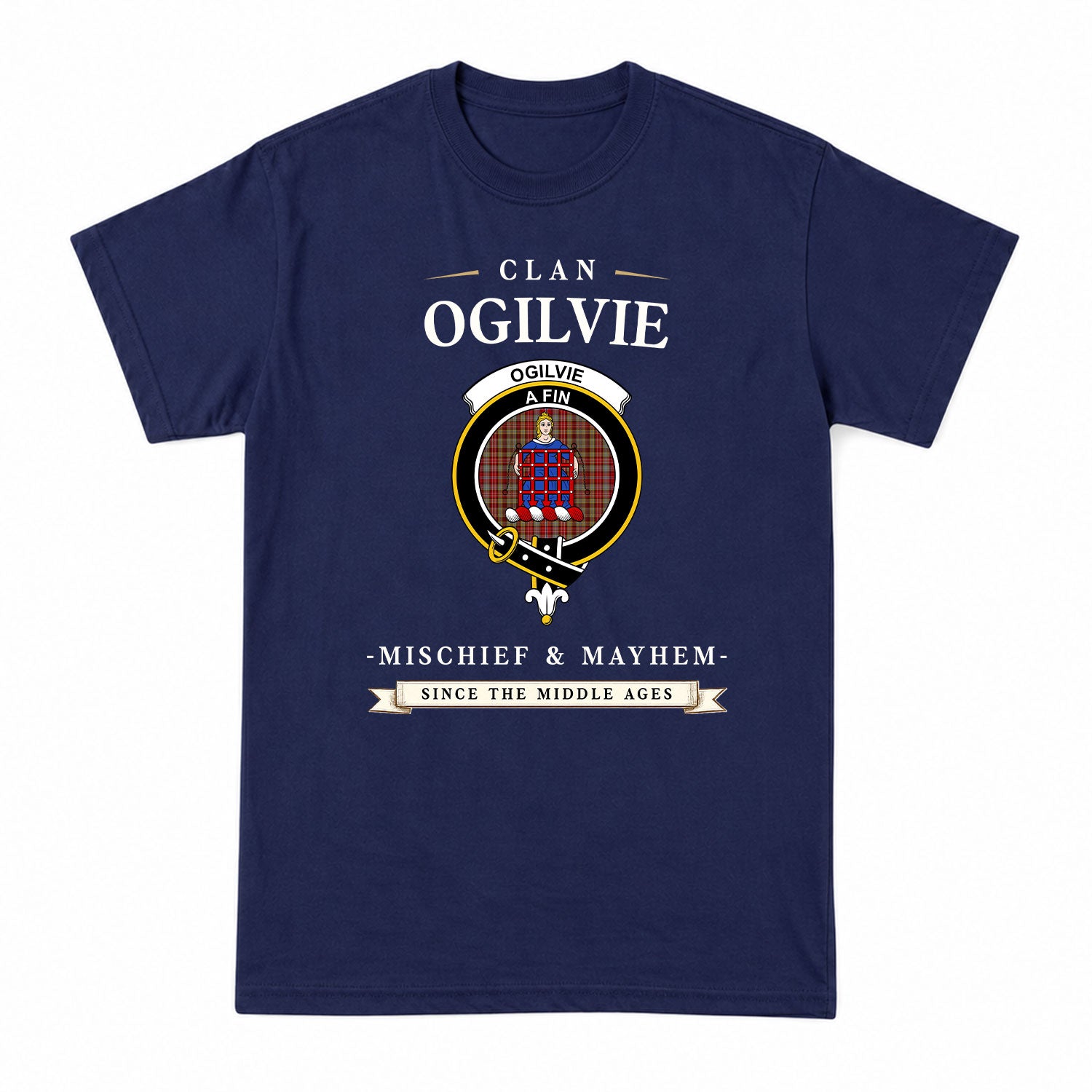 Ogilvie Tartan Crest Mischief and Mayhem T-shirt