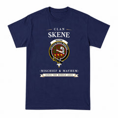 Skene Modern Tartan Crest Mischief and Mayhem T-shirt