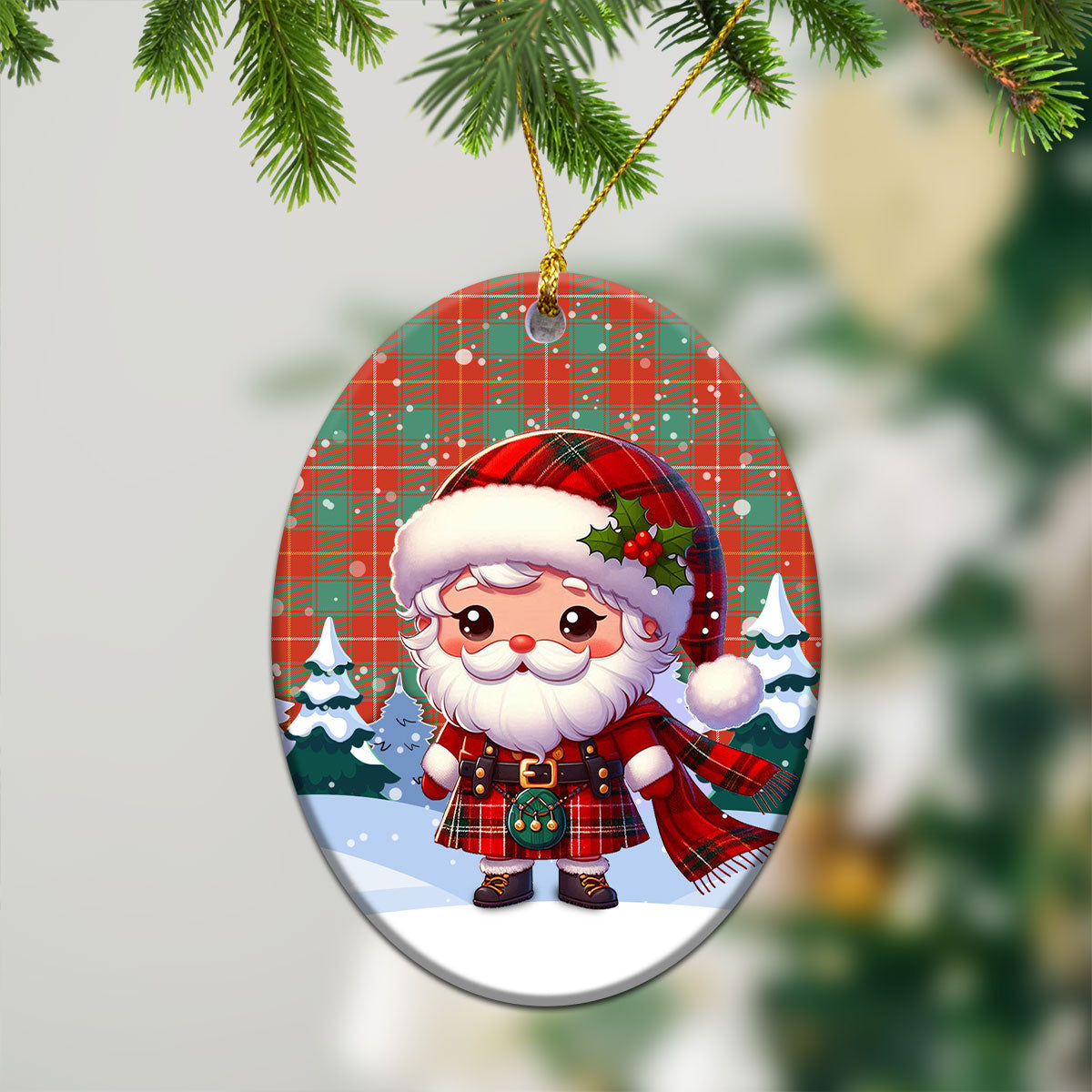 McFie Ancient Tartan Christmas Ceramic Ornament - Santa Claus In Kilt Style