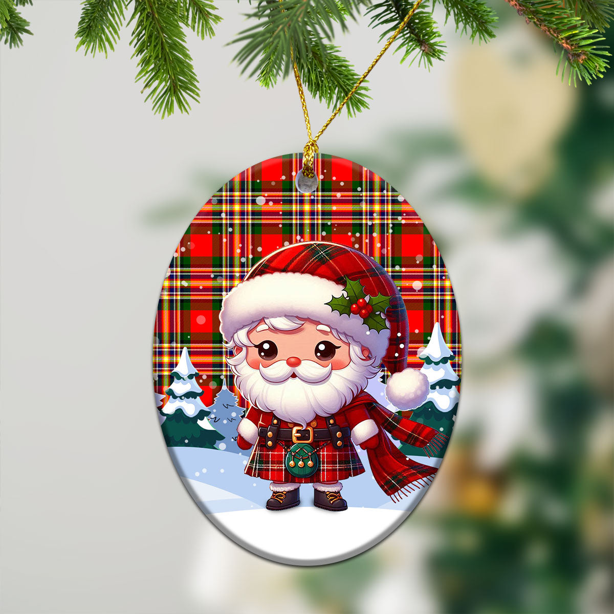McGill Modern Tartan Christmas Ceramic Ornament - Santa Claus In Kilt Style