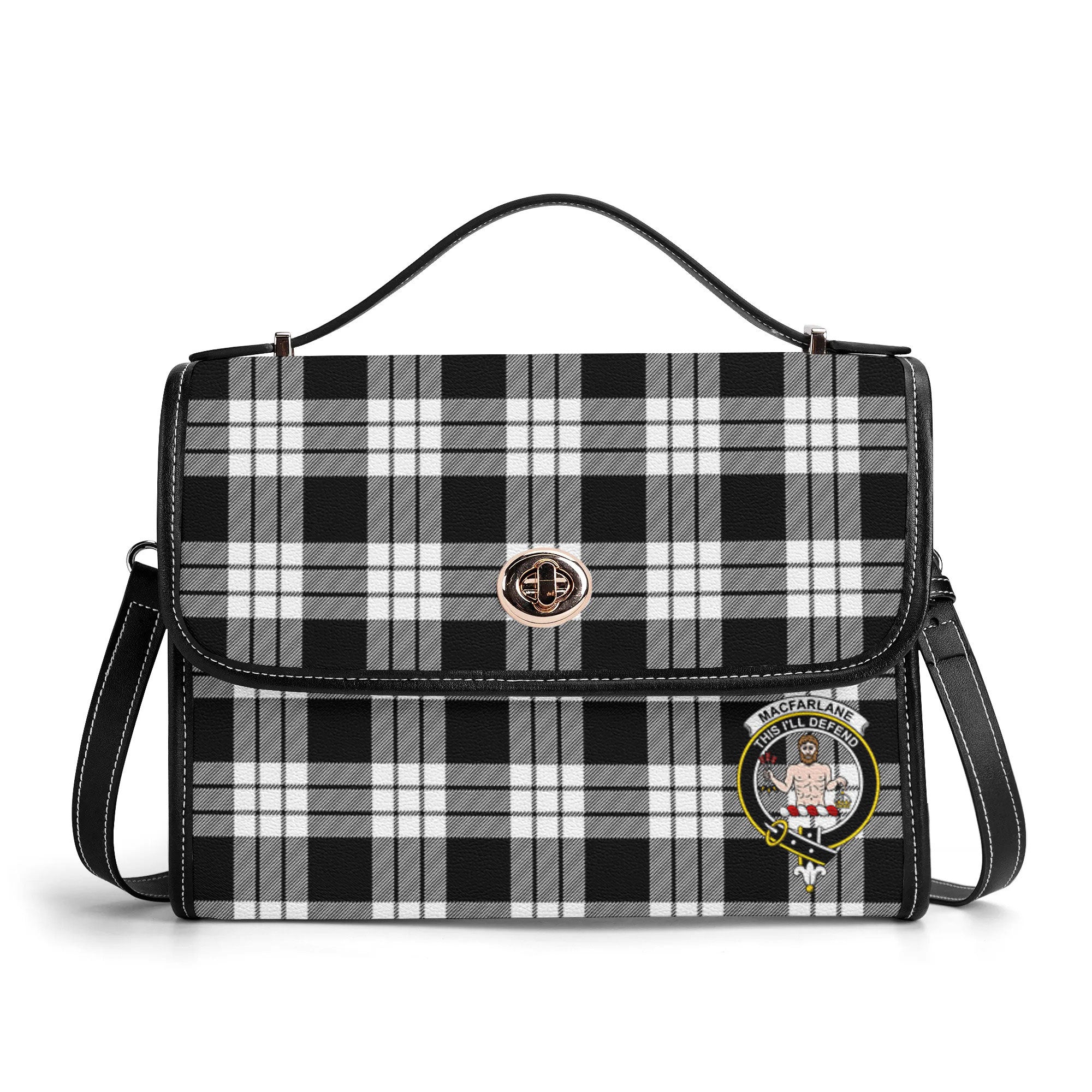 MacFarlane Black - White Tartan Crest Satchel Bag