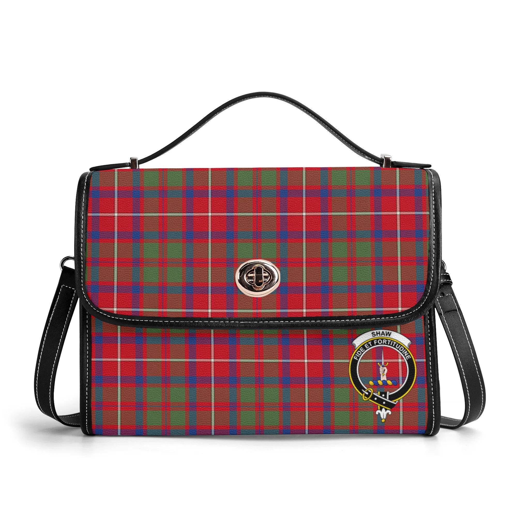 Shaw Red Modern Tartan Crest Satchel Bag